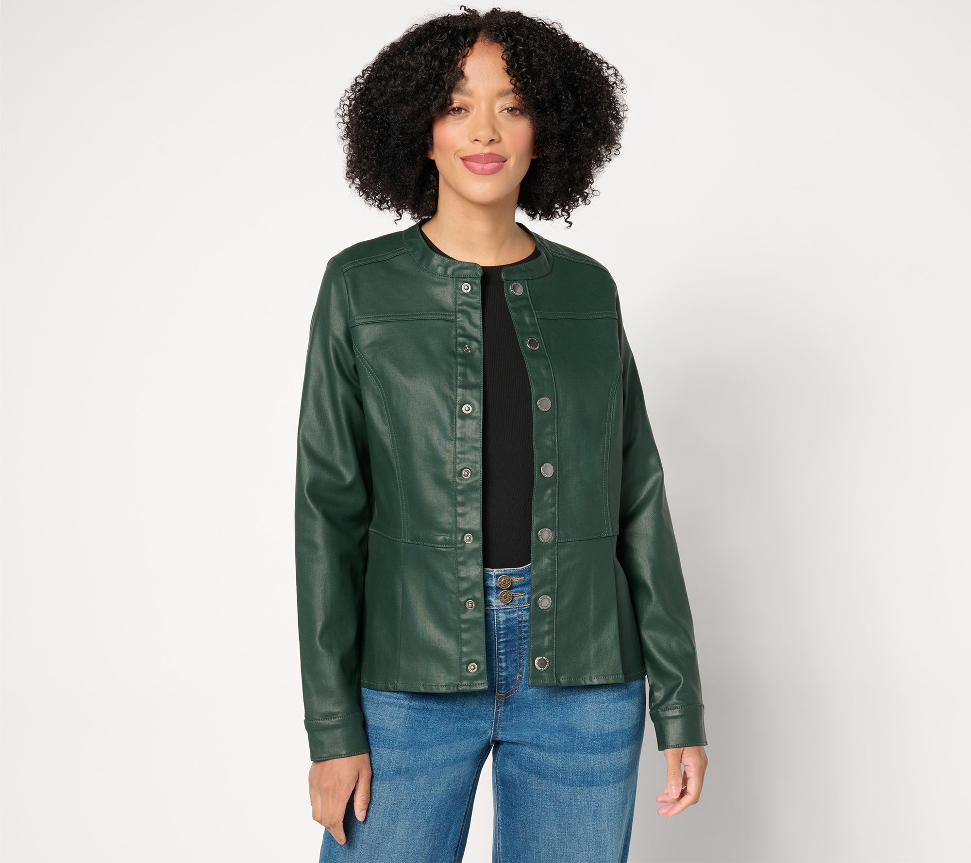 Susan Graver Coated Denim Peplum Jacket