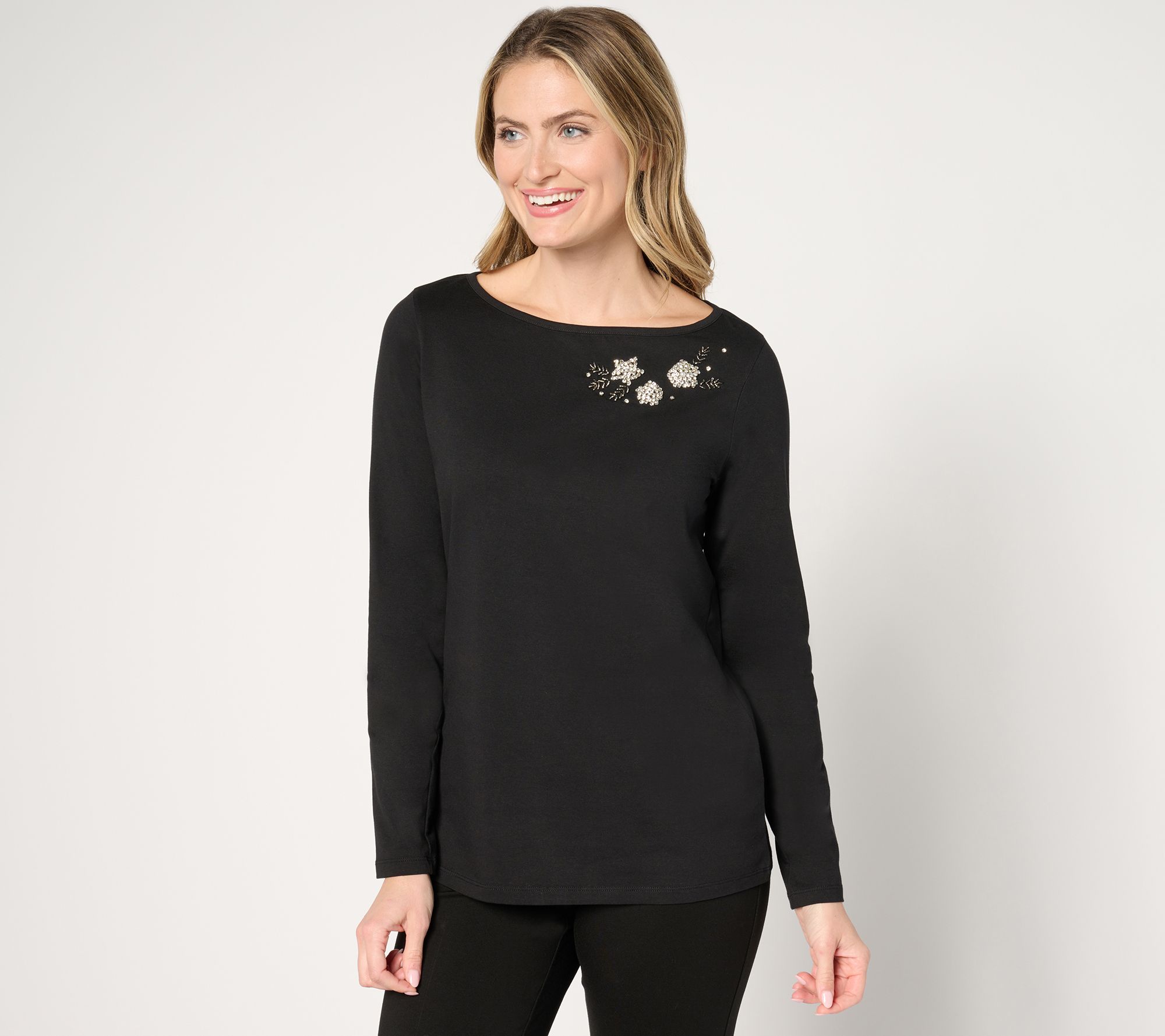 BEAUTIFUL by Lawrence Zarian Embellished Long-Sleeve Knit Top