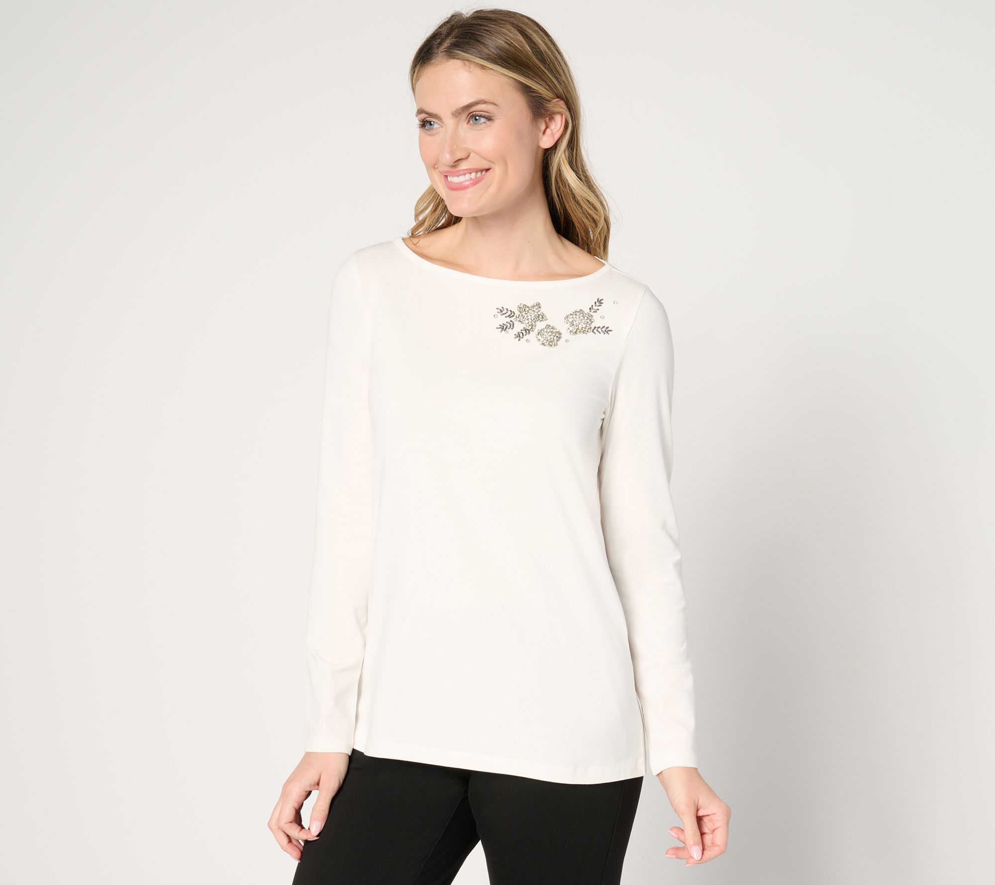 BEAUTIFUL by Lawrence Zarian Embellished Long-Sleeve Knit Top