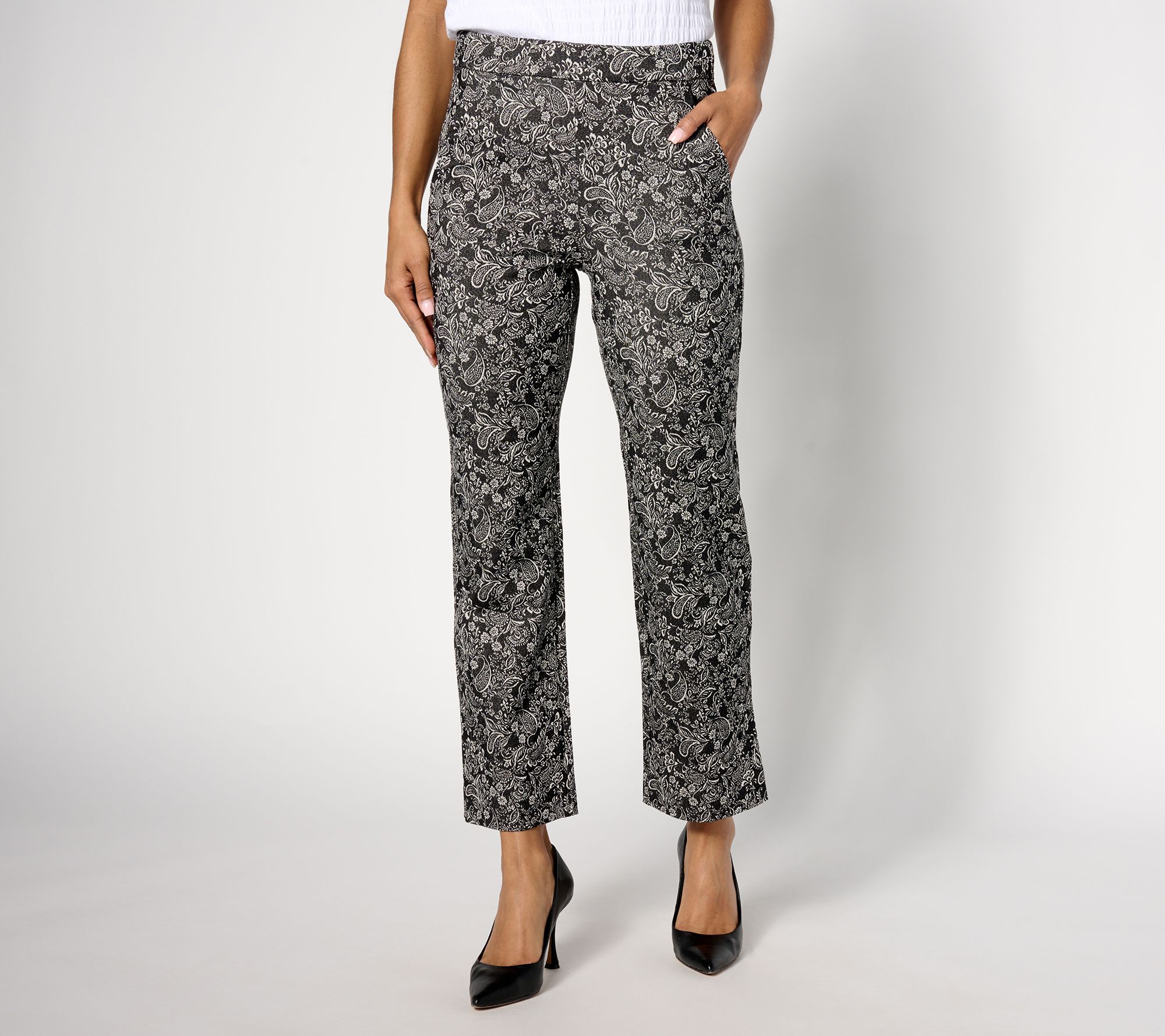 "As Is" Isaac Mizrahi Live! Petite Stretch Jacquard Wide Leg Ankle Pants