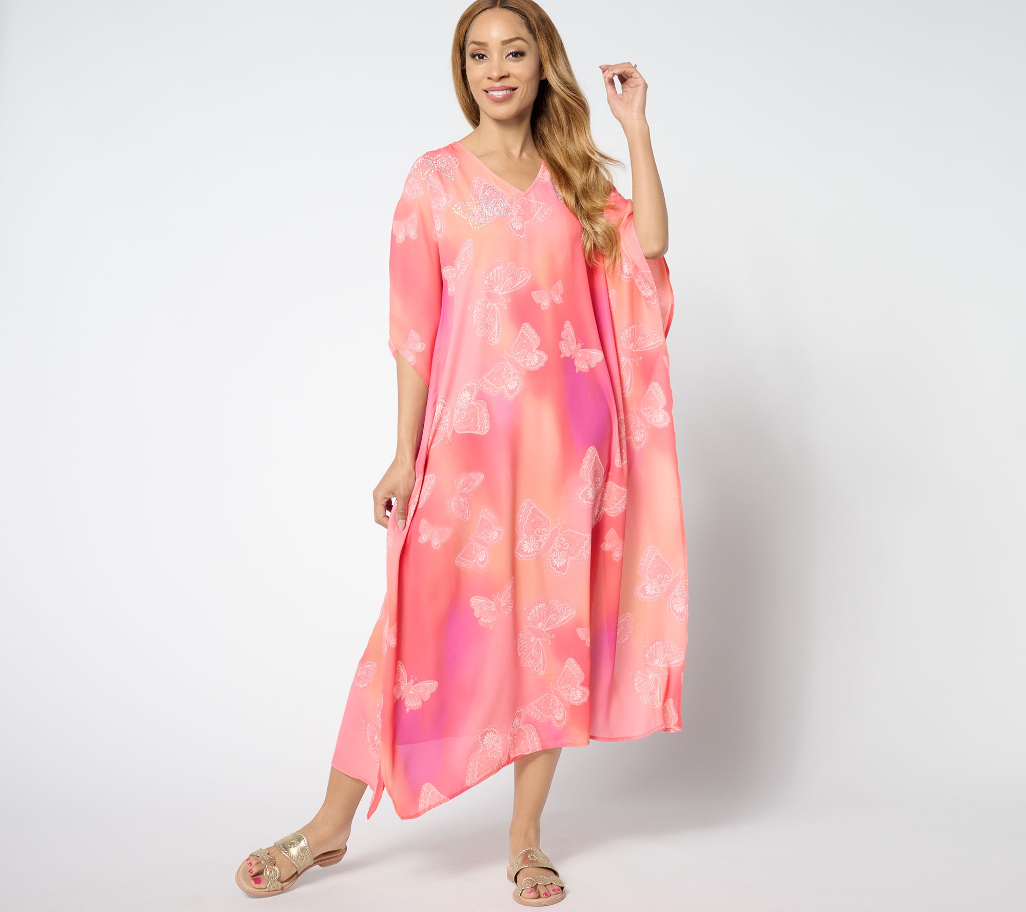 "As Is" Quacker Factory All-A- Flutter Caftan Dress