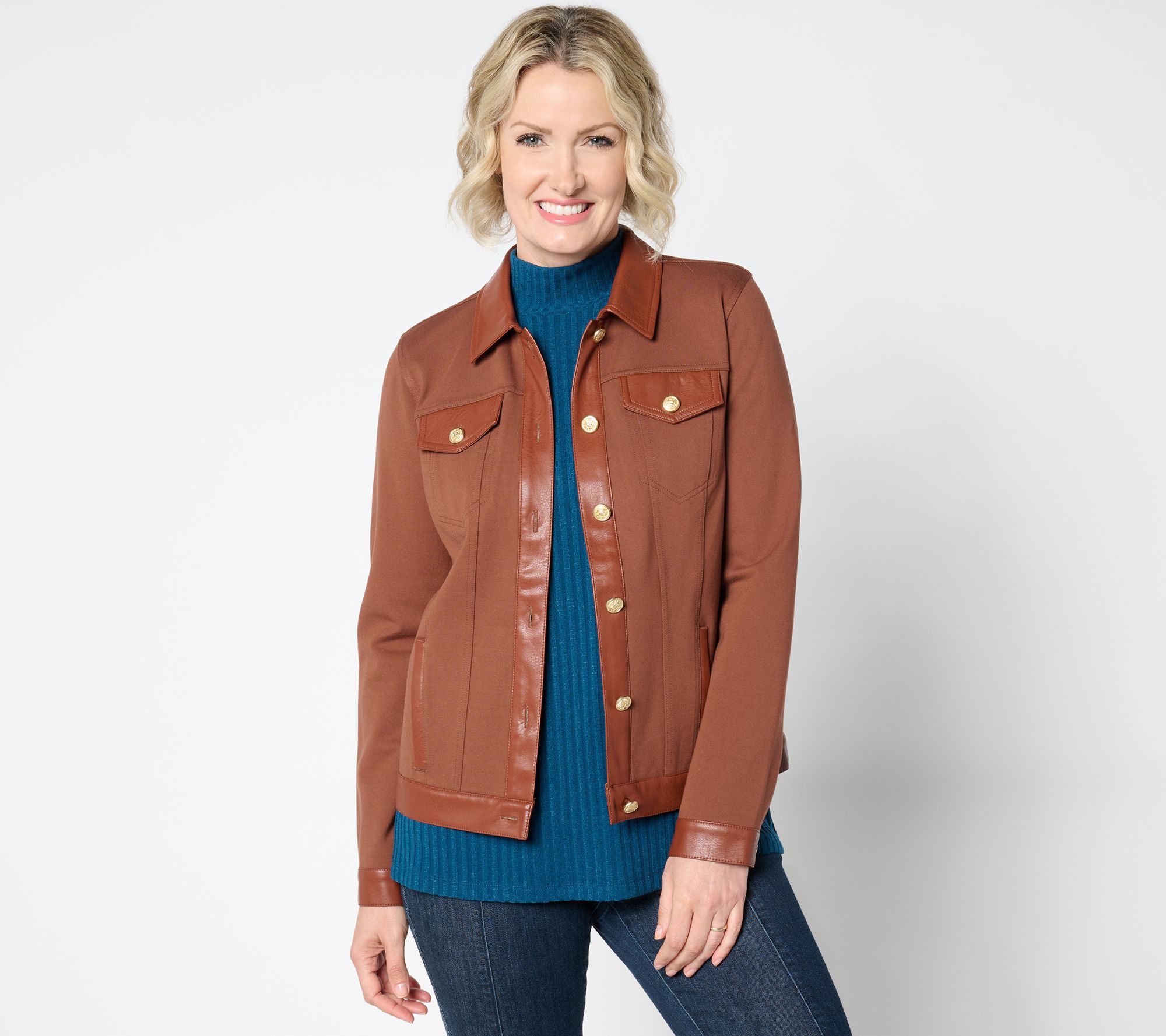 "As Is" GRAVER Susan Graver Smart Ponte 350 Jacket w/ Faux Leather Combo