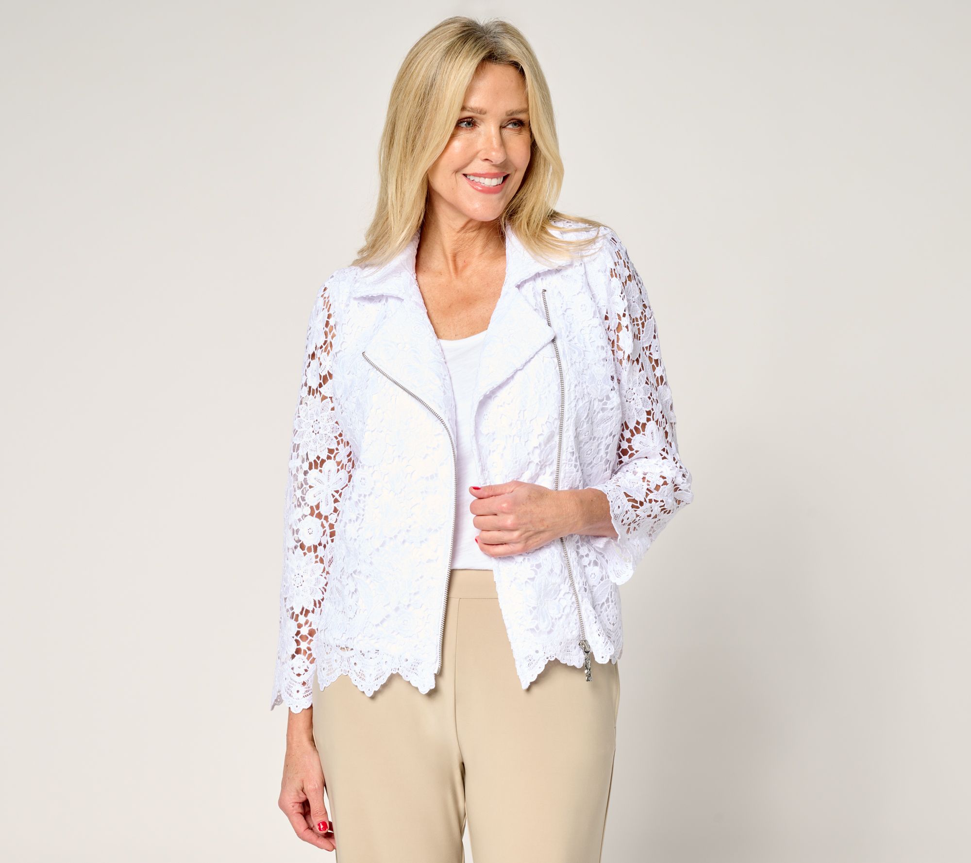 GRAVER Susan Graver Lace Puff Shoulder Moto Jacket - QVC.com