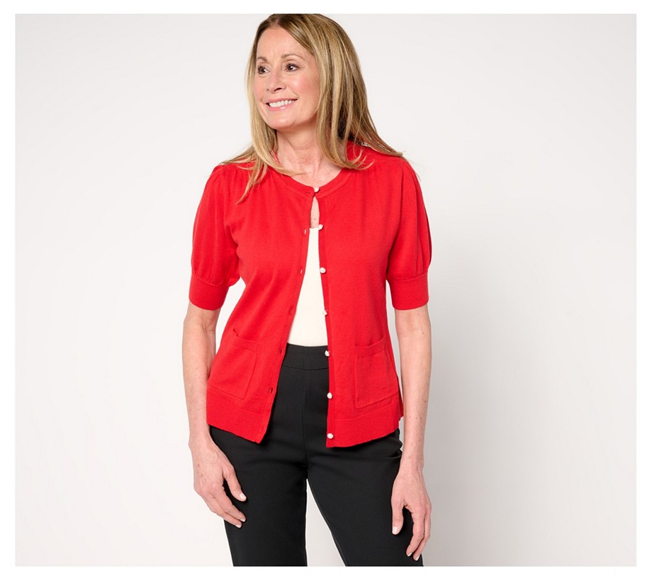 Isaac Mizrahi Live! Button Front Silk Blend Cardigan