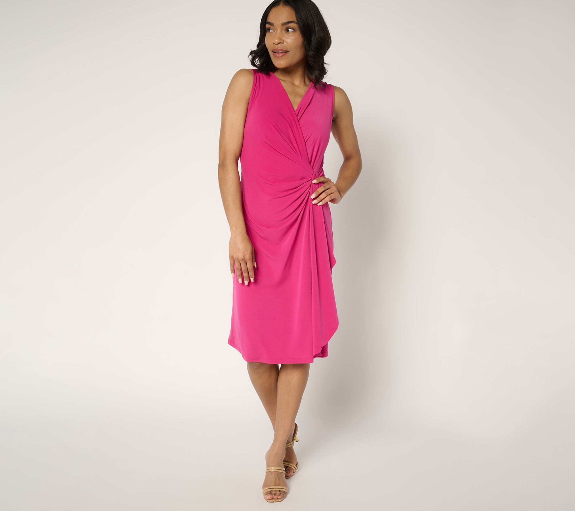 Susan Graver Regular Liquid Knit Faux Wrap Cascade Dress