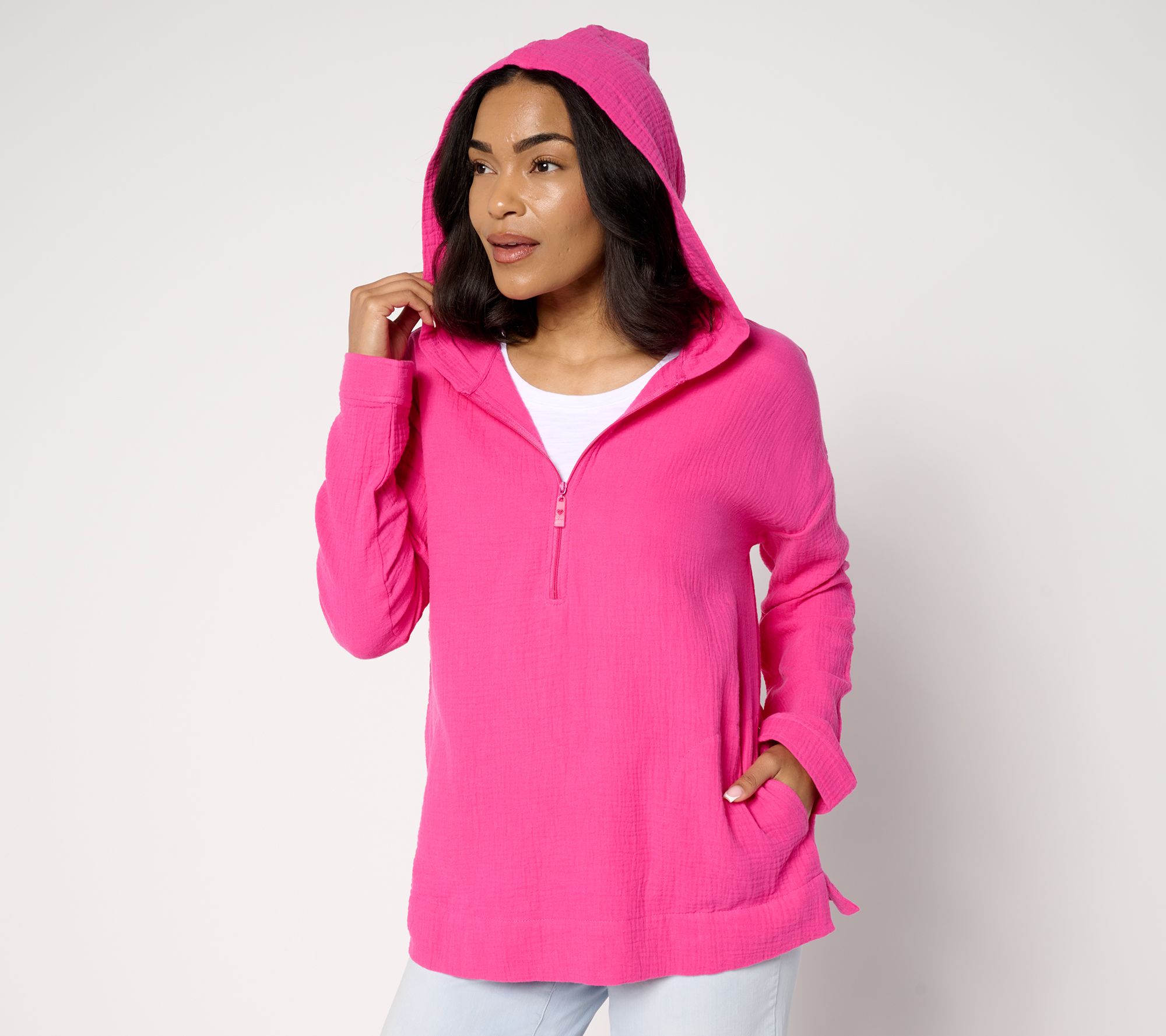 Belle Beach by Kim Gravel Beach Club 100% Cotton Gauze Half Zip Hoodie