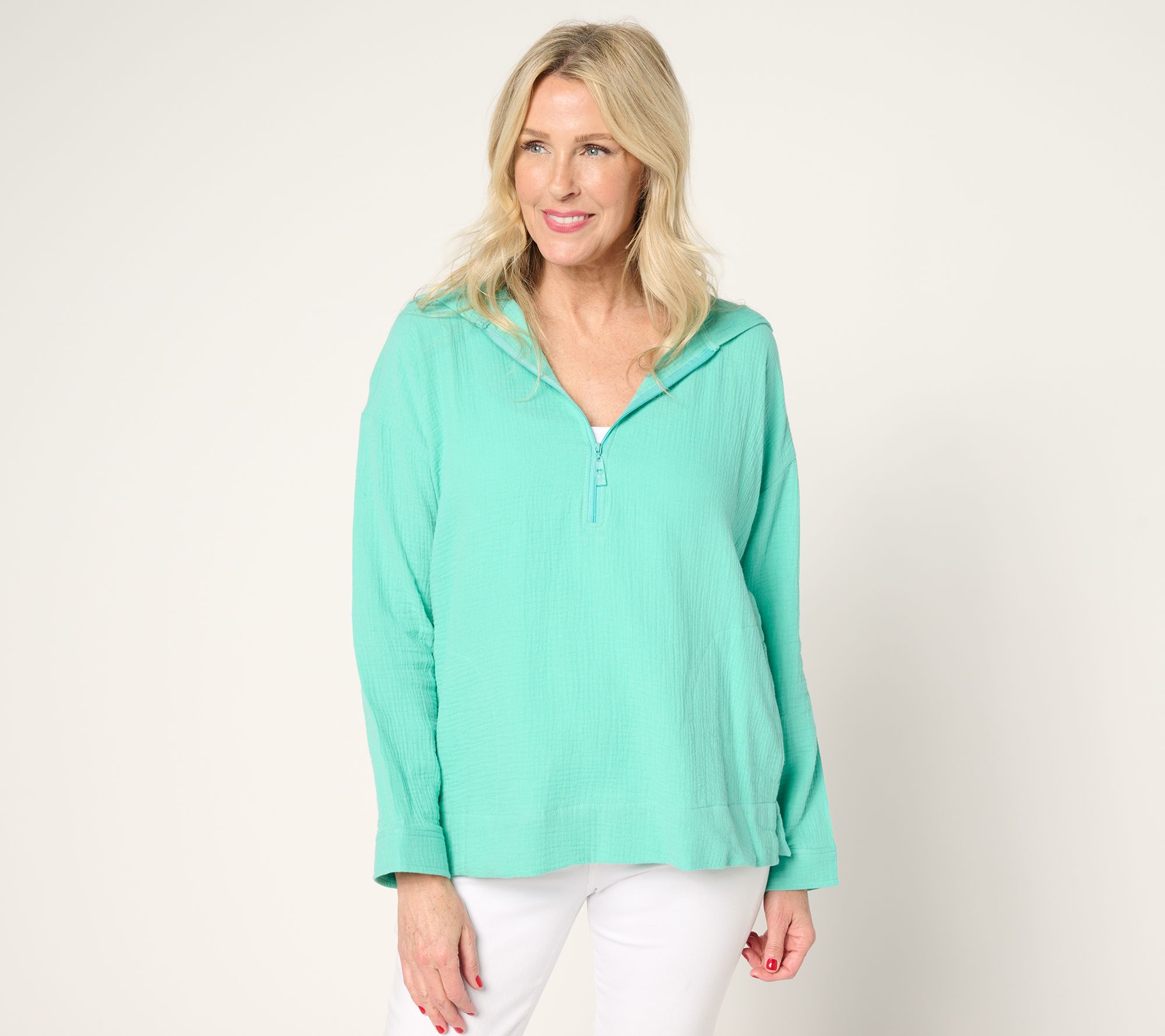 Belle Beach by Kim Gravel Beach Club 100% Cotton Gauze Half Zip Hoodie
