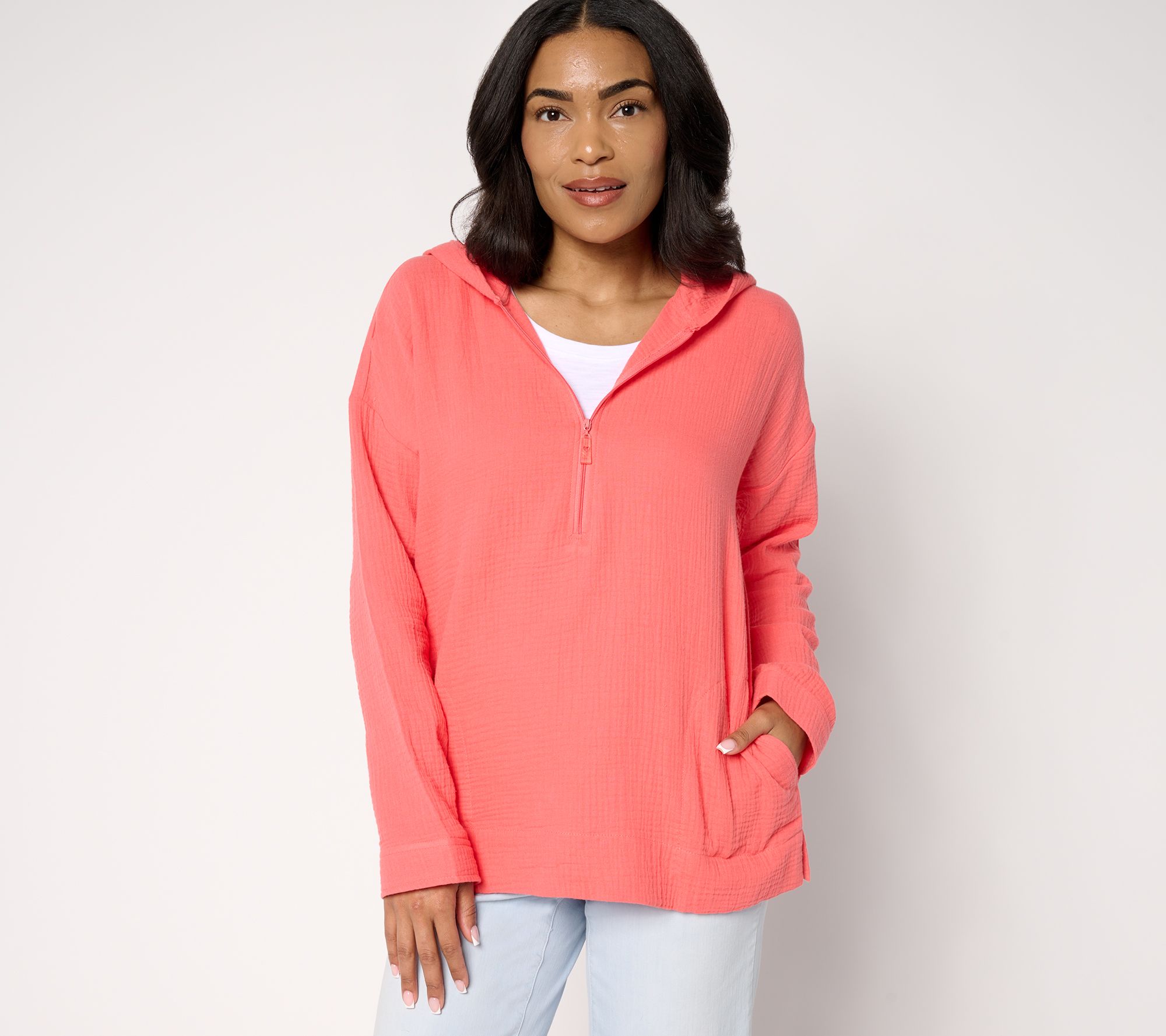Belle Beach by Kim Gravel Beach Club 100% Cotton Gauze Half Zip Hoodie