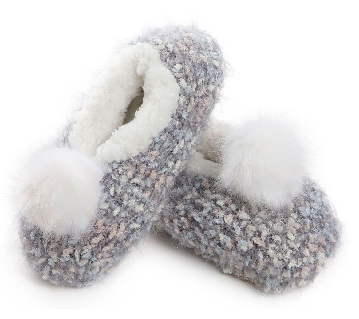 MeMoi Women's Plush Pom-Pom Knit Slippers