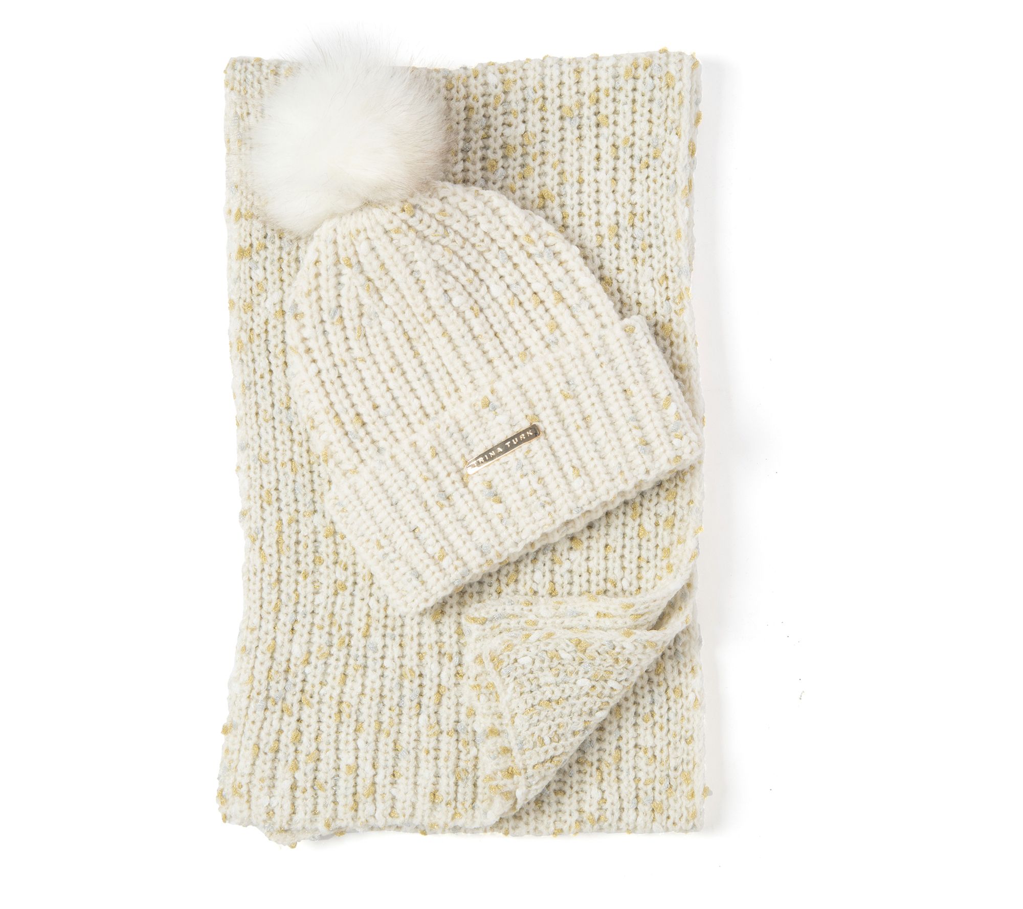 Trina by Trina Turk Speckled Pom Beanie & Scarf Gift Box Set