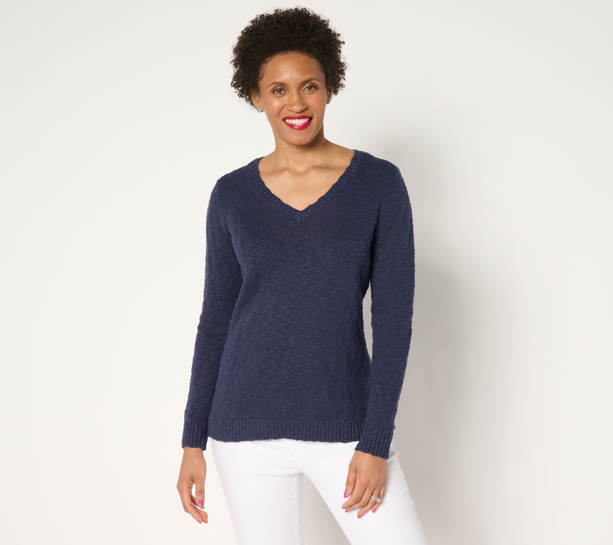 Belle Beach by Kim Gravel Gotta Getaway 100% Cotton V Neck Sweater
