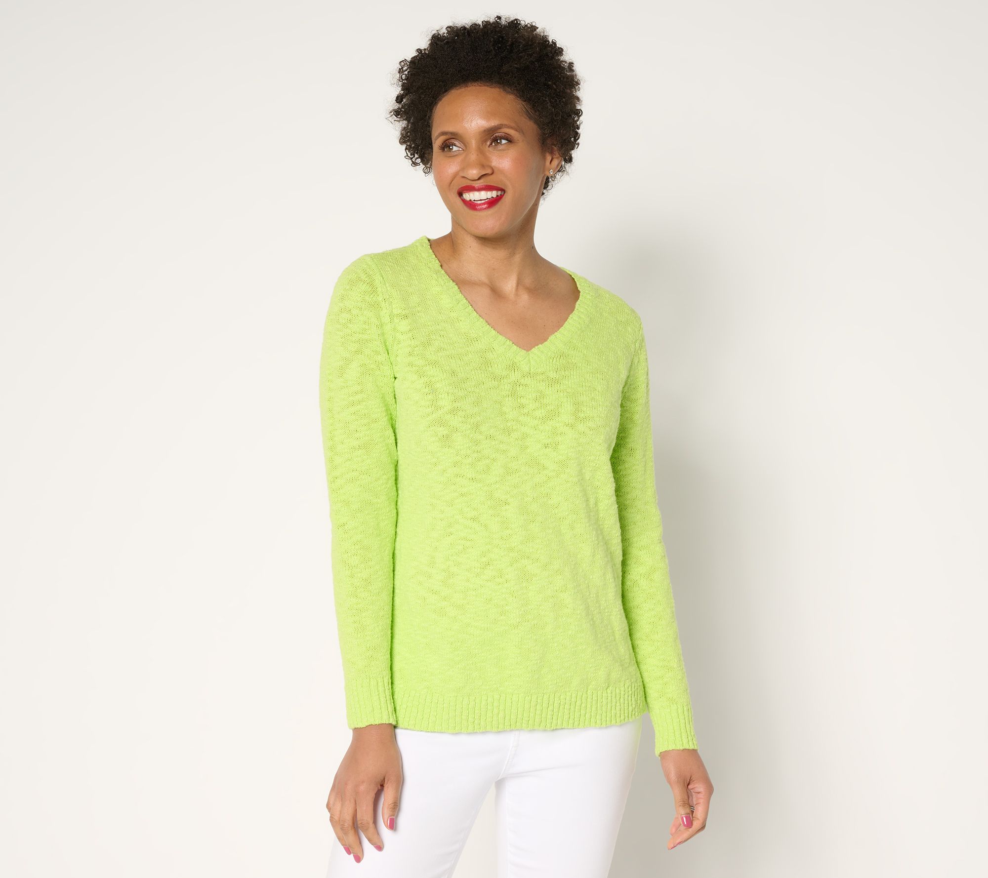 Belle Beach by Kim Gravel Gotta Getaway 100% Cotton V Neck Sweater