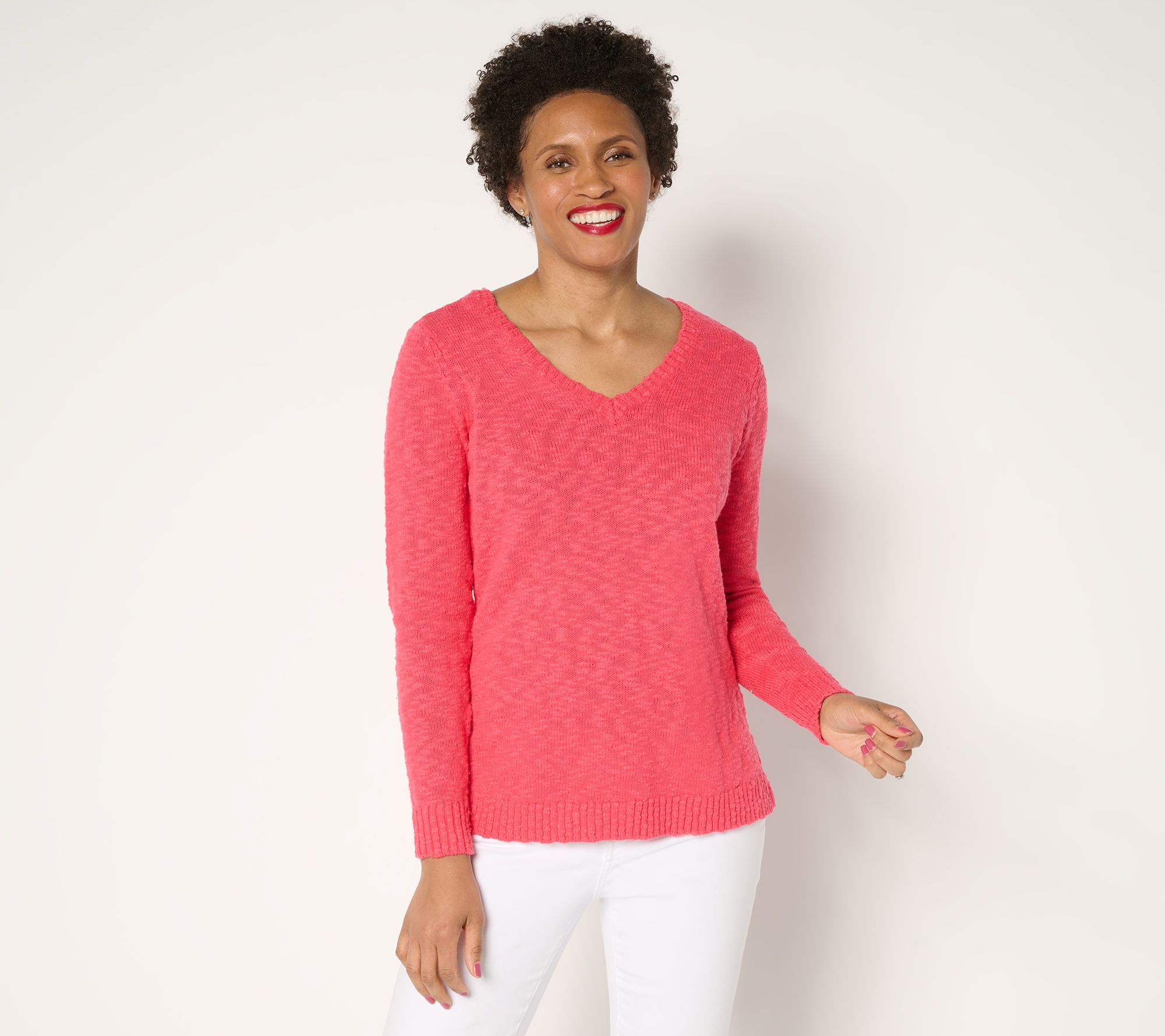 Belle Beach by Kim Gravel Gotta Getaway 100% Cotton V Neck Sweater