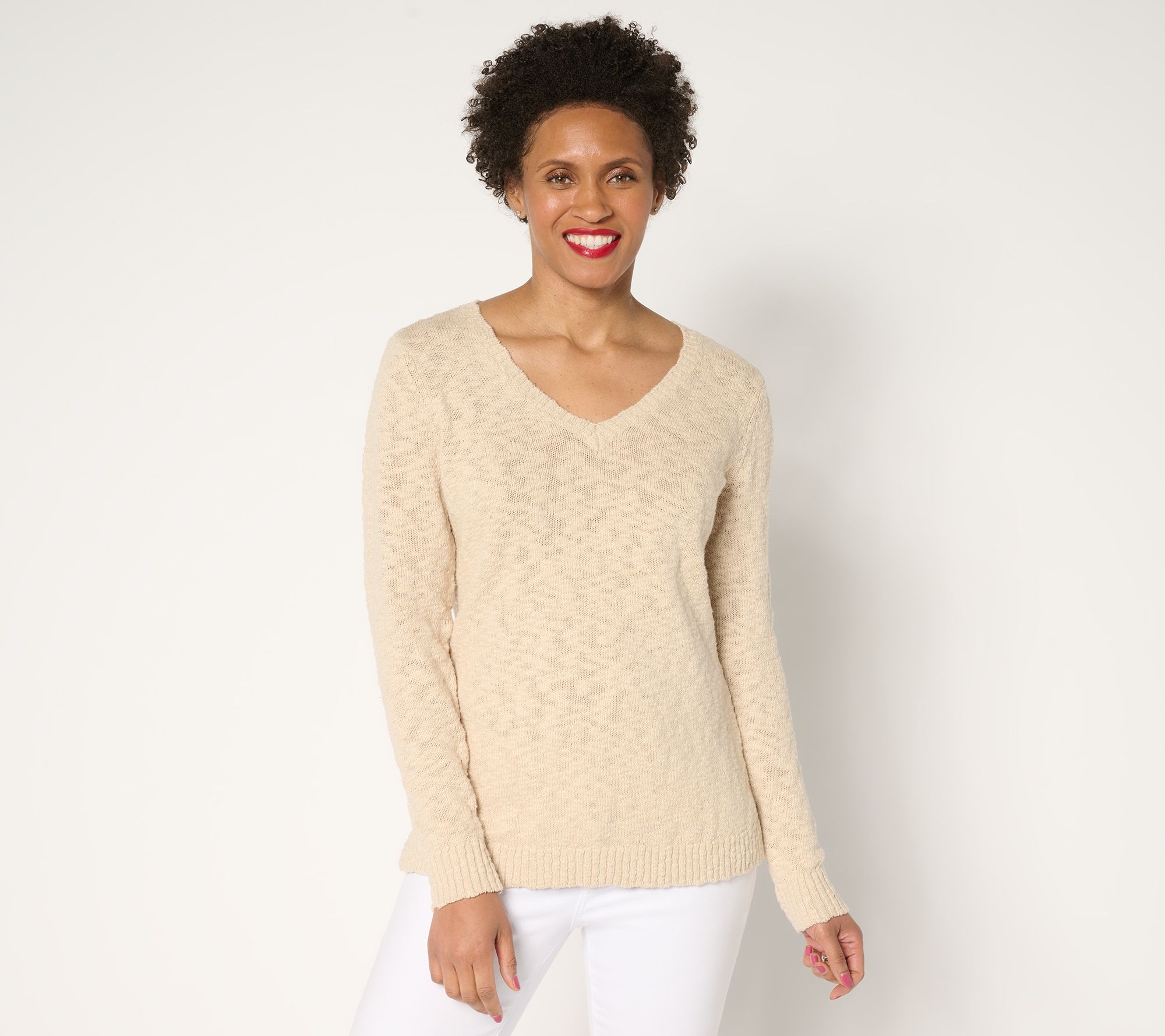 Belle Beach by Kim Gravel Gotta Getaway 100% Cotton V Neck Sweater