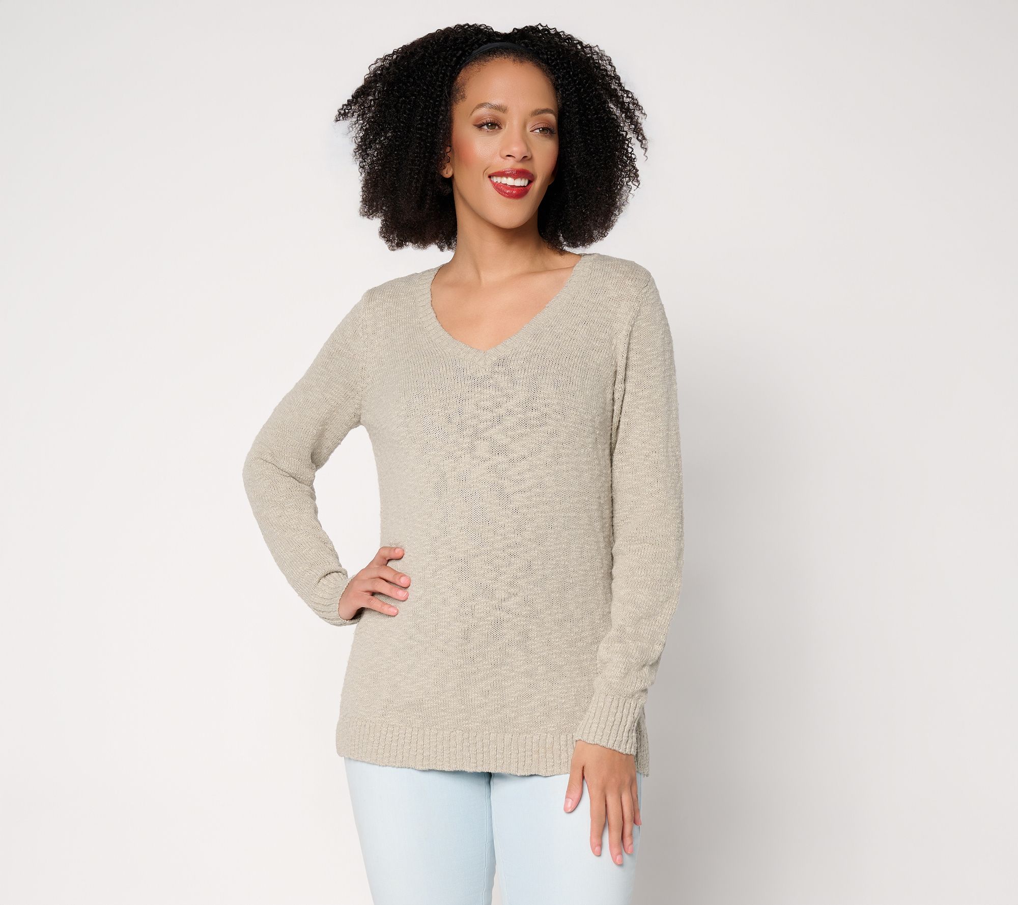 Belle Beach by Kim Gravel Gotta Getaway 100% Cotton V Neck Sweater