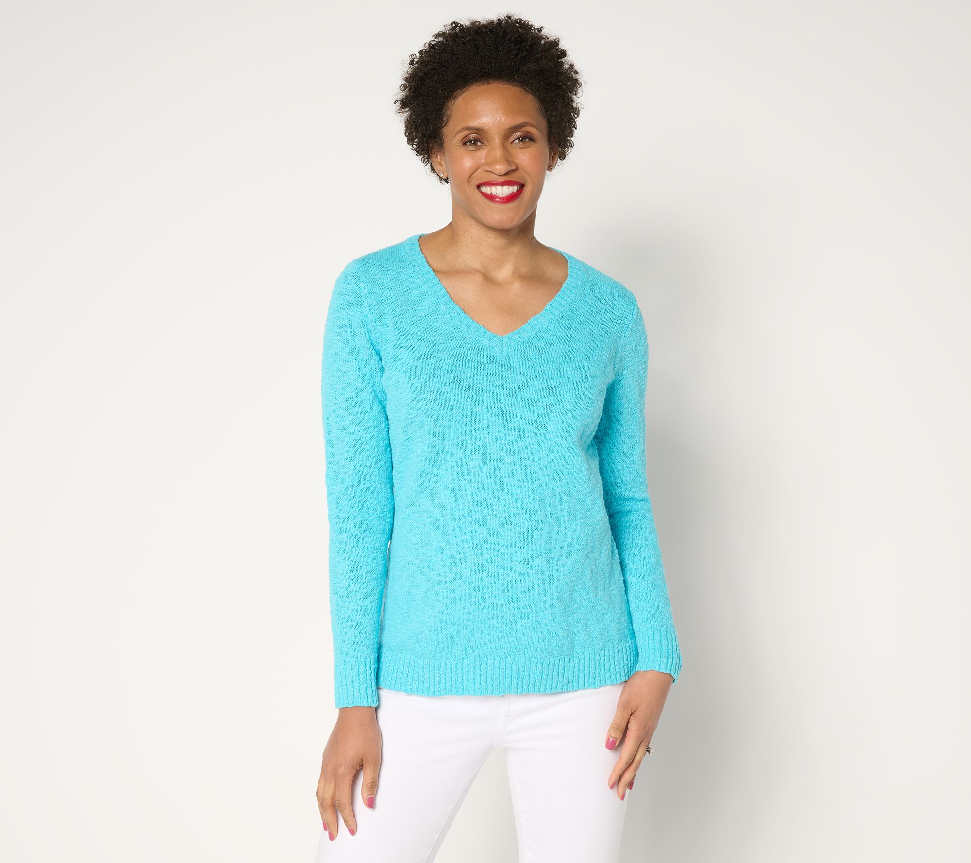 Belle Beach by Kim Gravel Gotta Getaway 100% Cotton V Neck Sweater