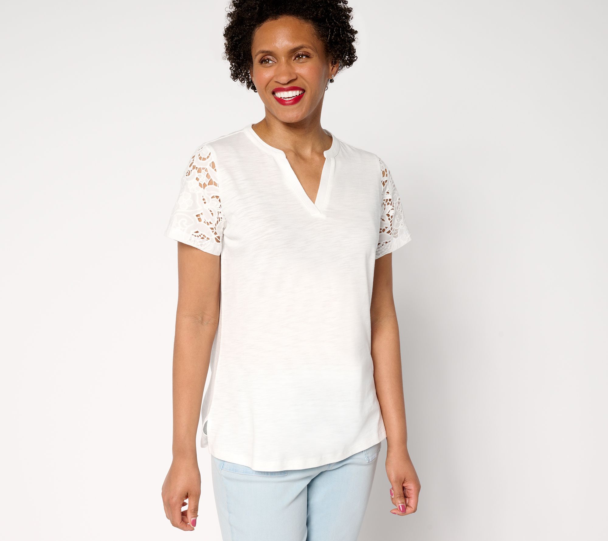 Bellisima by Kim Gravel Amazing Lace Eyelet Shoulder Knit Top