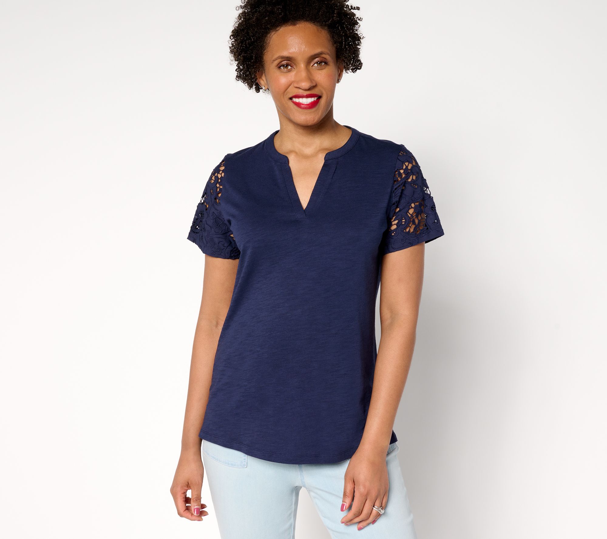 Bellisima by Kim Gravel Amazing Lace Eyelet Shoulder Knit Top