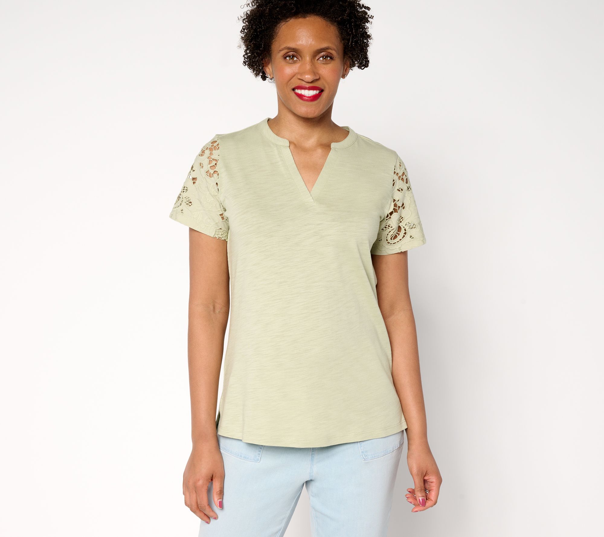 Bellisima by Kim Gravel Amazing Lace Eyelet Shoulder Knit Top
