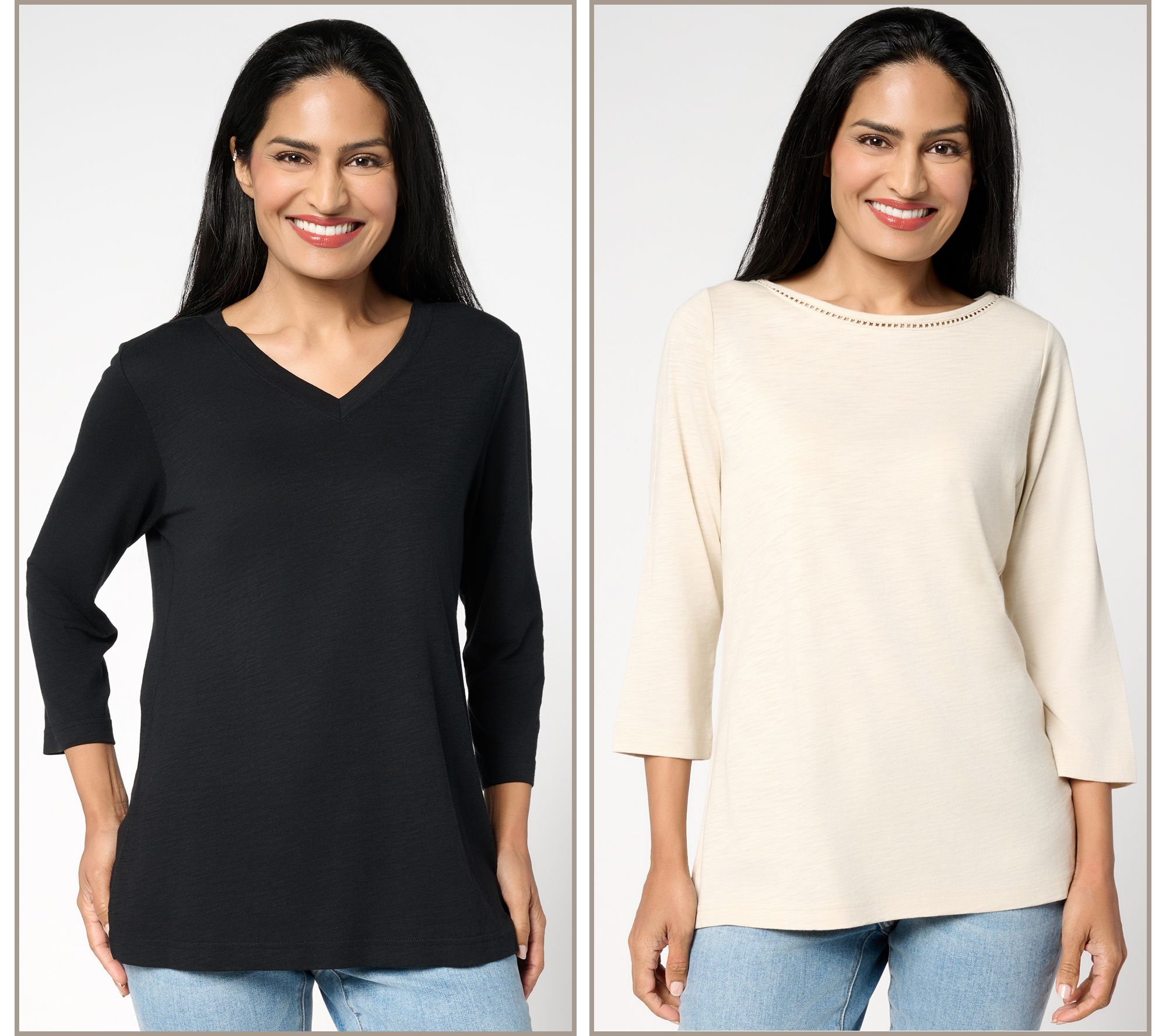 Belle by Kim Gravel Set of 2 3/4 Sleeve Slub Knit Tops