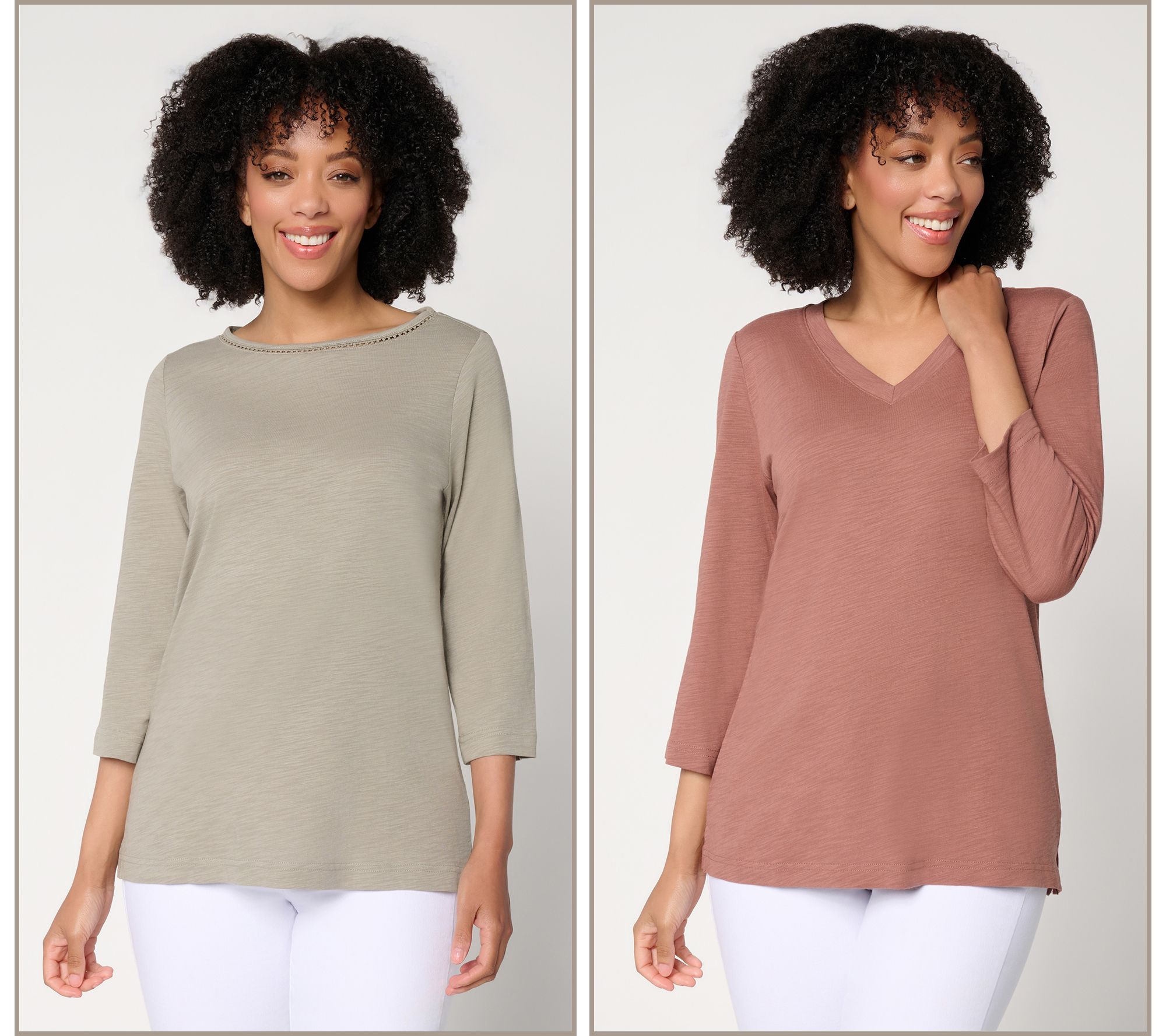 Belle by Kim Gravel Set of 2 3/4 Sleeve Slub Knit Tops