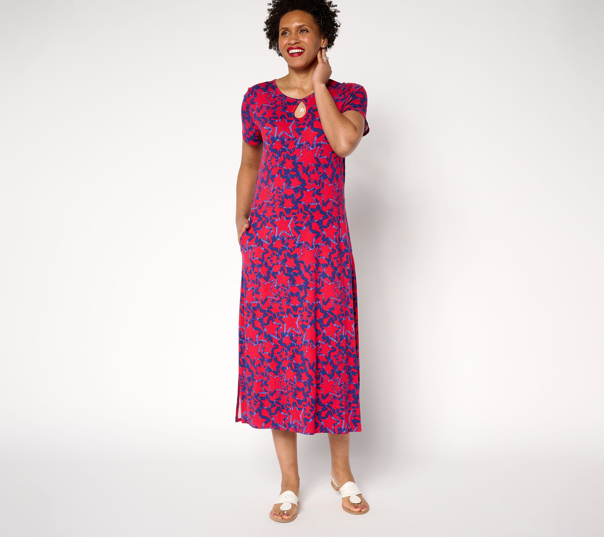 Quacker Factory Regular Starlet Keyhole Maxi Dress