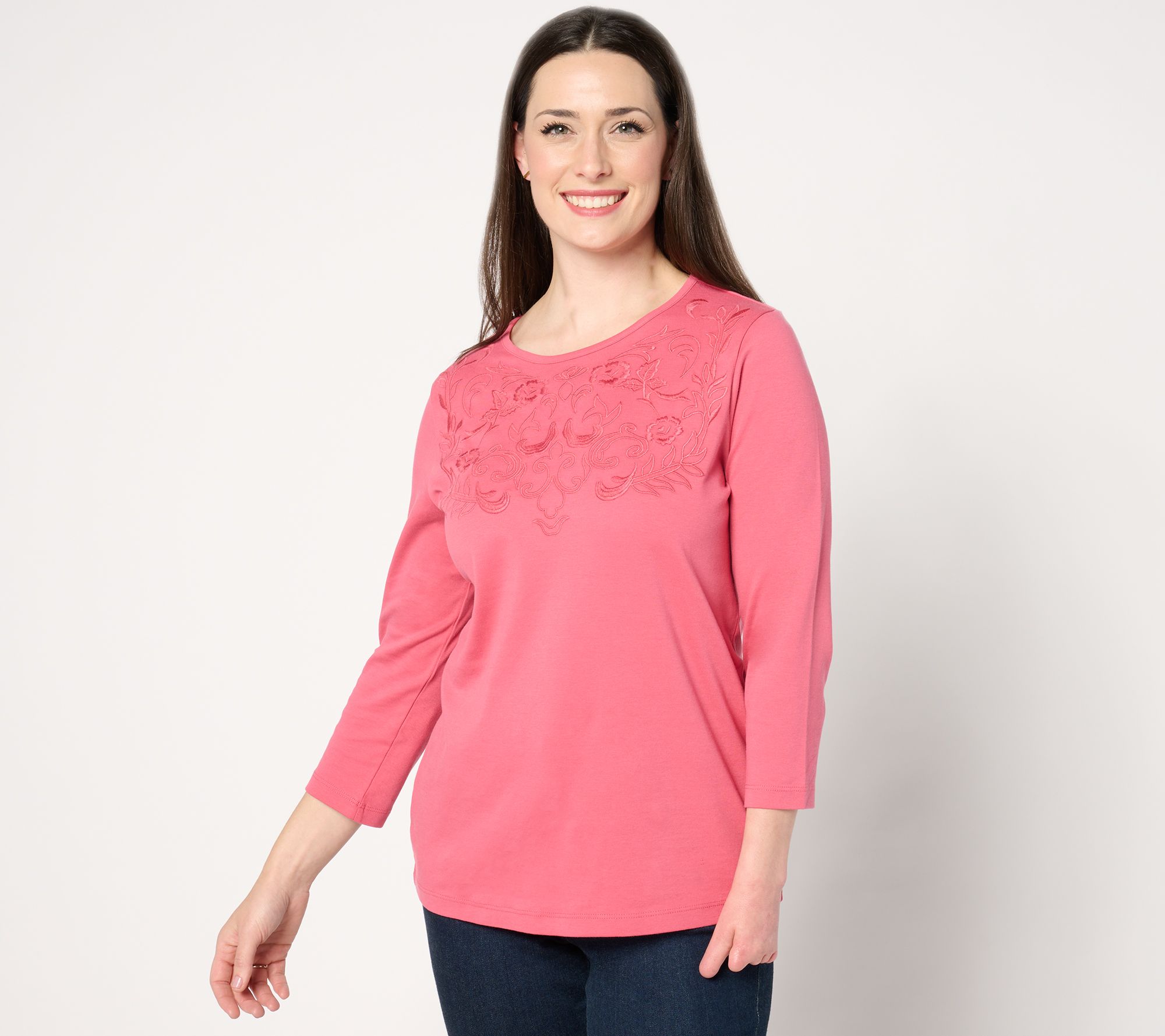 "As Is" BEAUTIFUL by Lawrence Zarian Embroidered Neckline Top