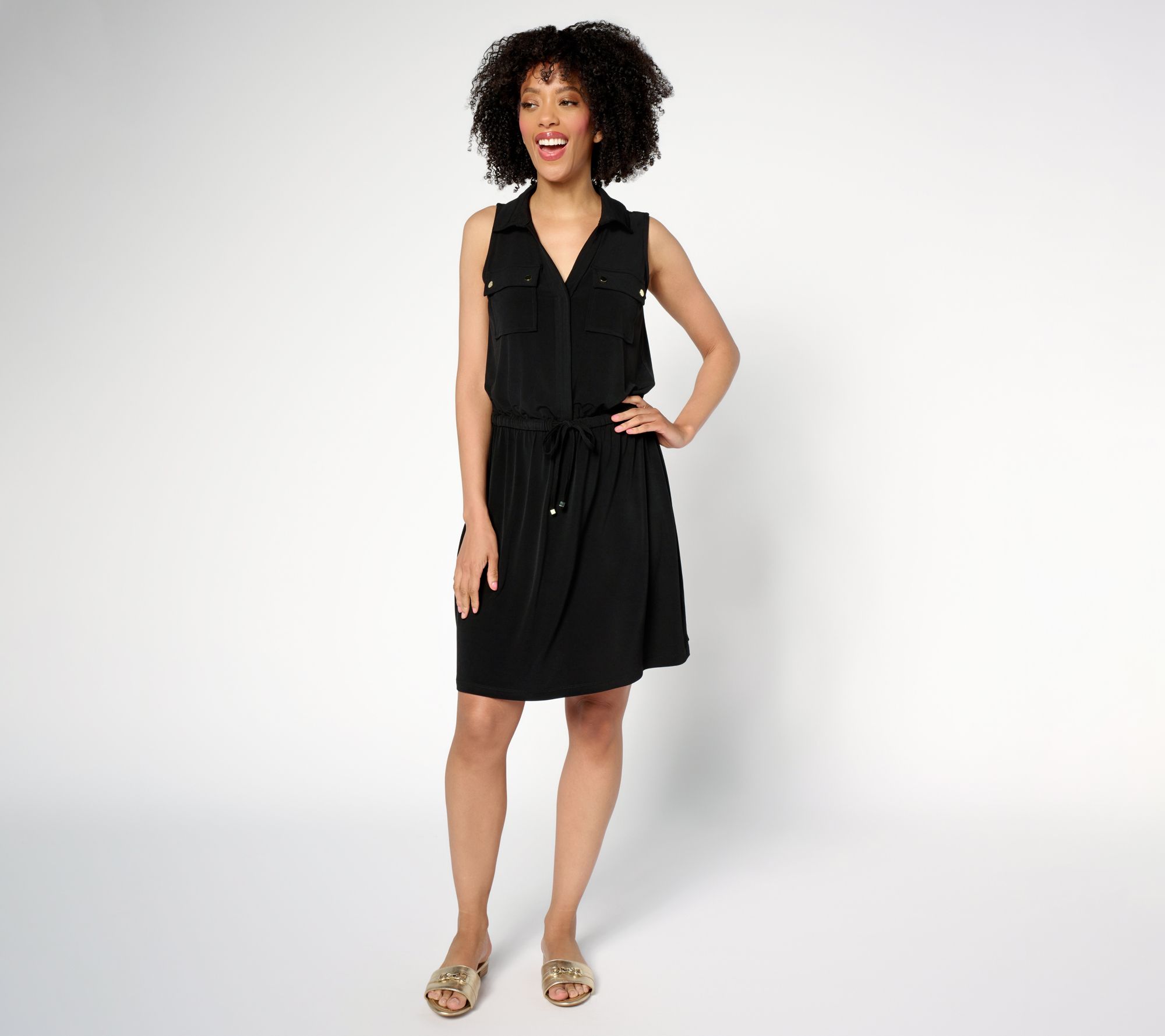 Susan Graver Every Day Regular Liquid Knit Drawstring Waist Dress
