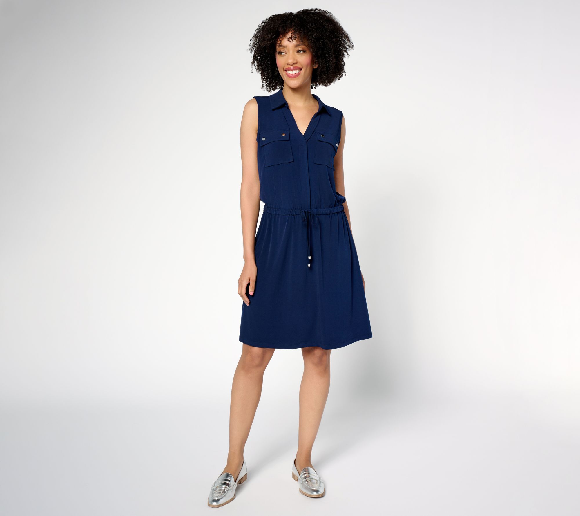 Susan Graver Every Day Regular Liquid Knit Drawstring Waist Dress