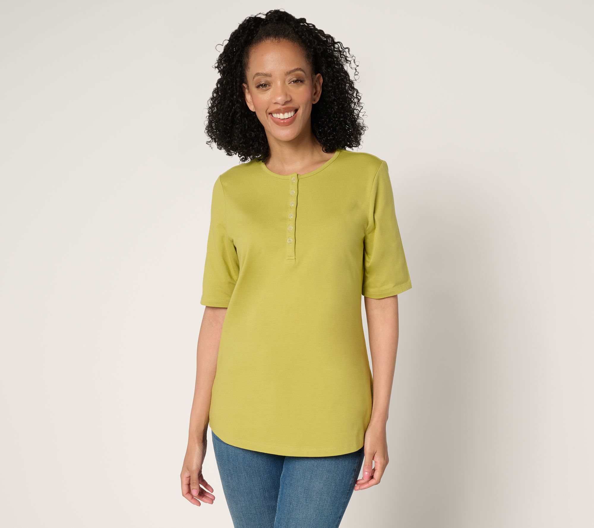 Denim & Co. Essentials Petite Perfect Jersey Henley Tunic