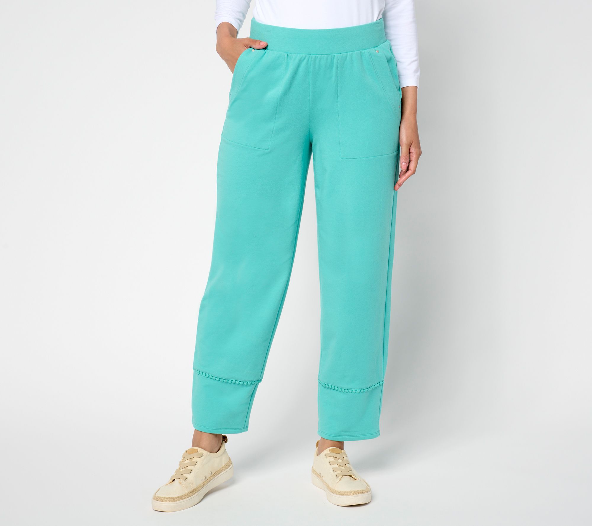 Sport Savvy Petite French Terry Ankle Pants with Pom Trim