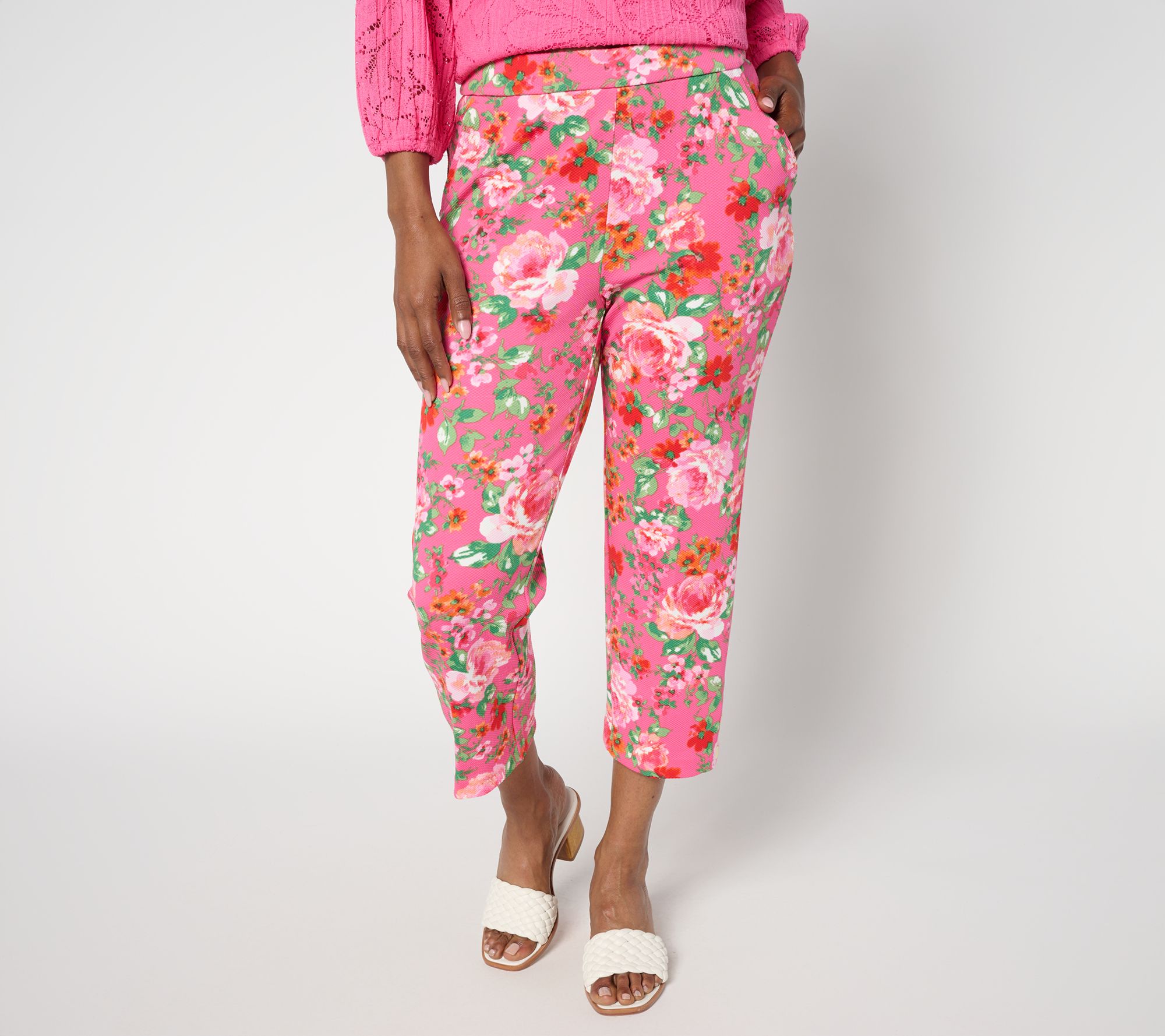 Isaac Mizrahi Live! Tall Texture Knit Crop Pants with Snap Trim