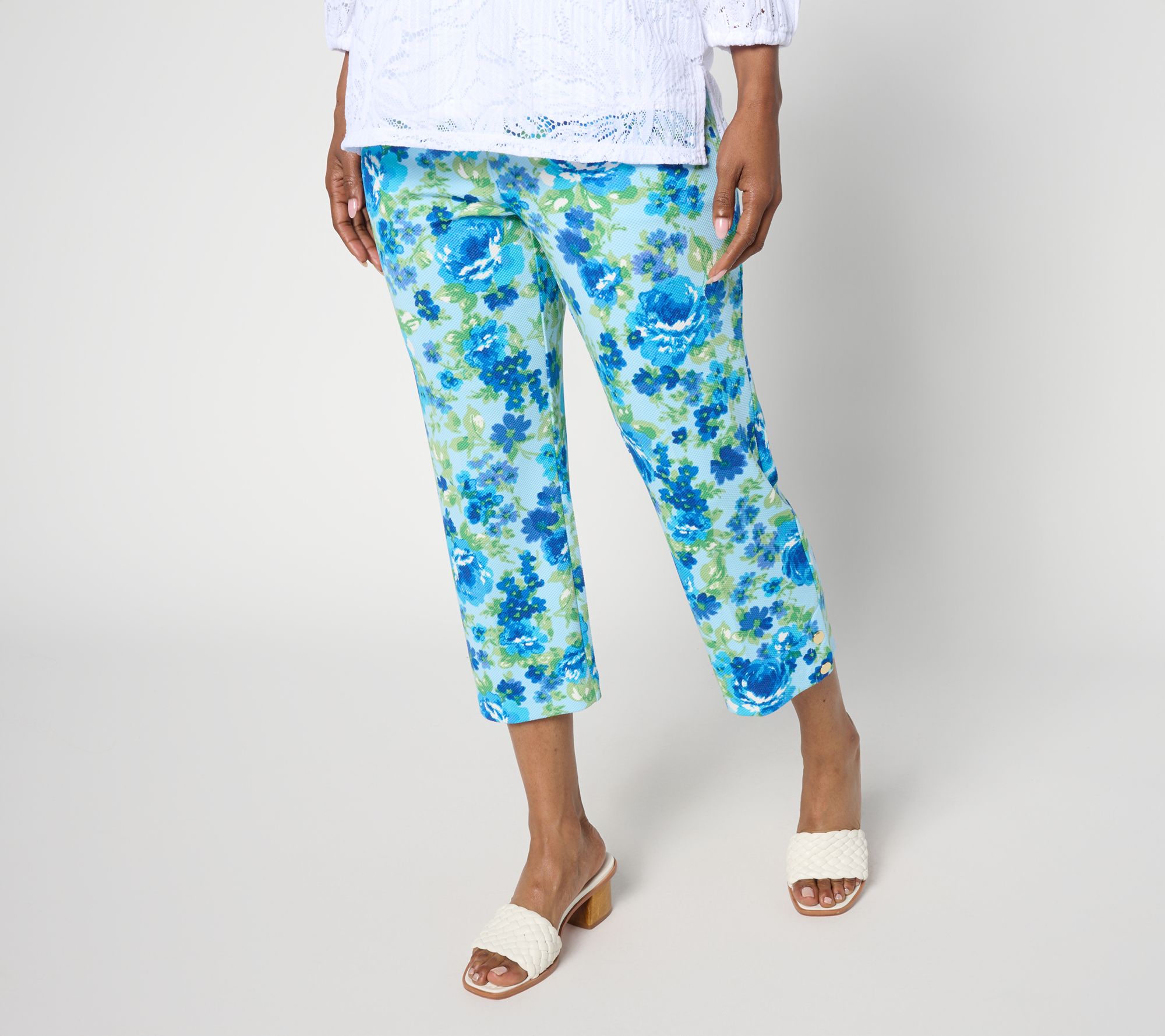 Isaac Mizrahi Live! Tall Texture Knit Crop Pants with Snap Trim