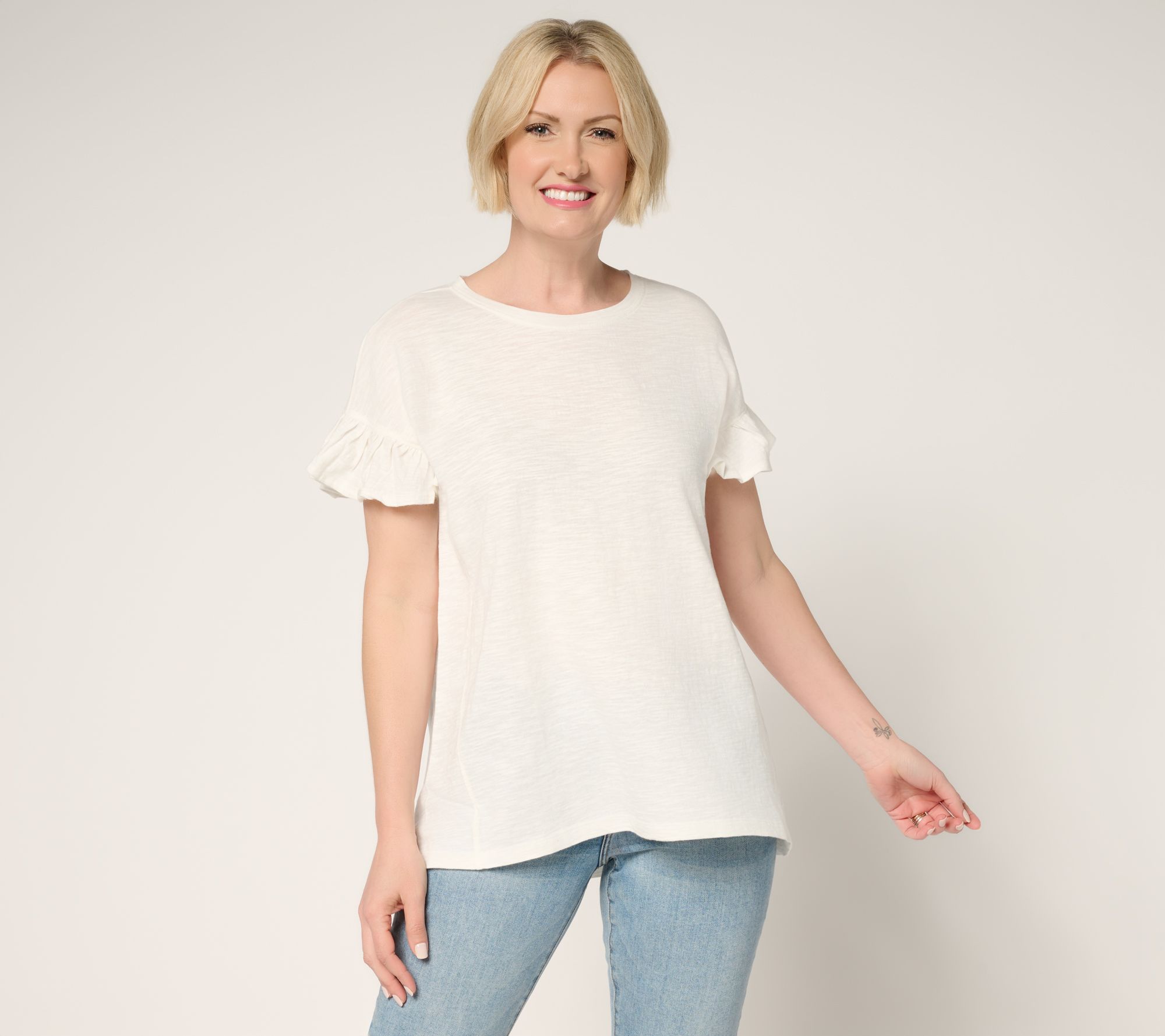 LOGO by Lori Goldstein 100% Cotton Ruffle Sleeve Tee