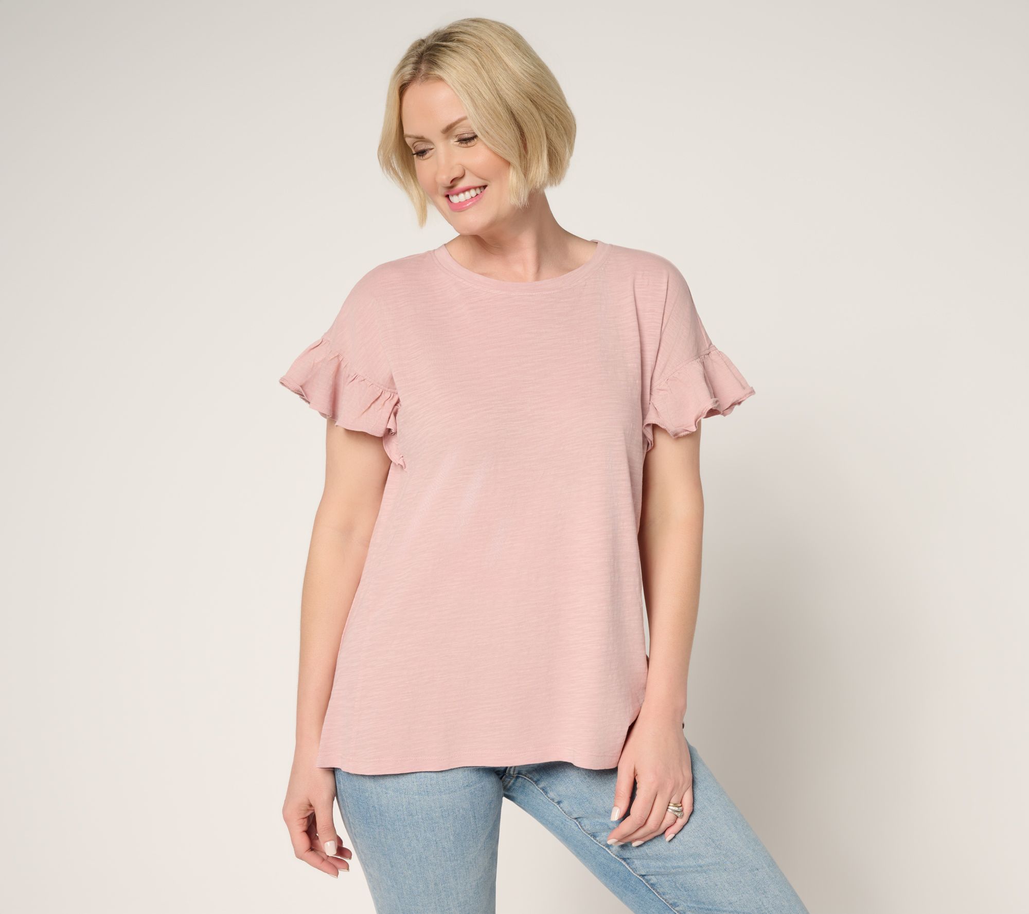 LOGO by Lori Goldstein 100% Cotton Ruffle Sleeve Tee