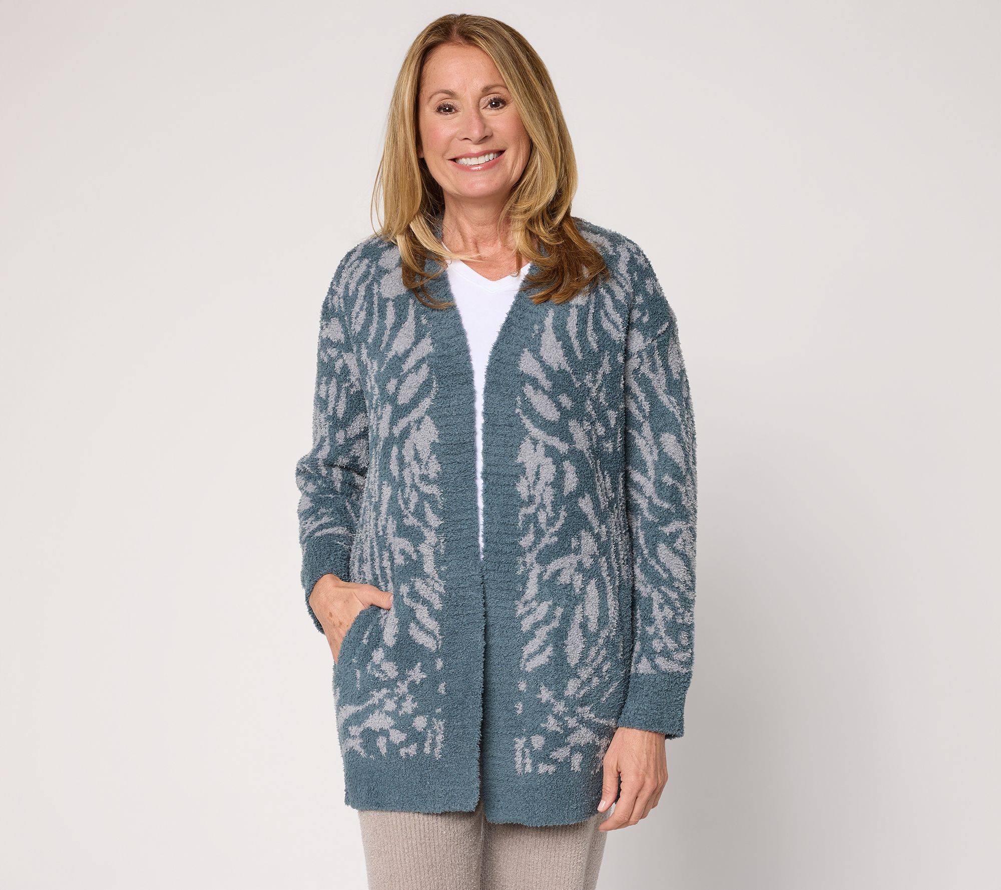 Barefoot Dreams CozyChic Abstract Animal Open Cardigan