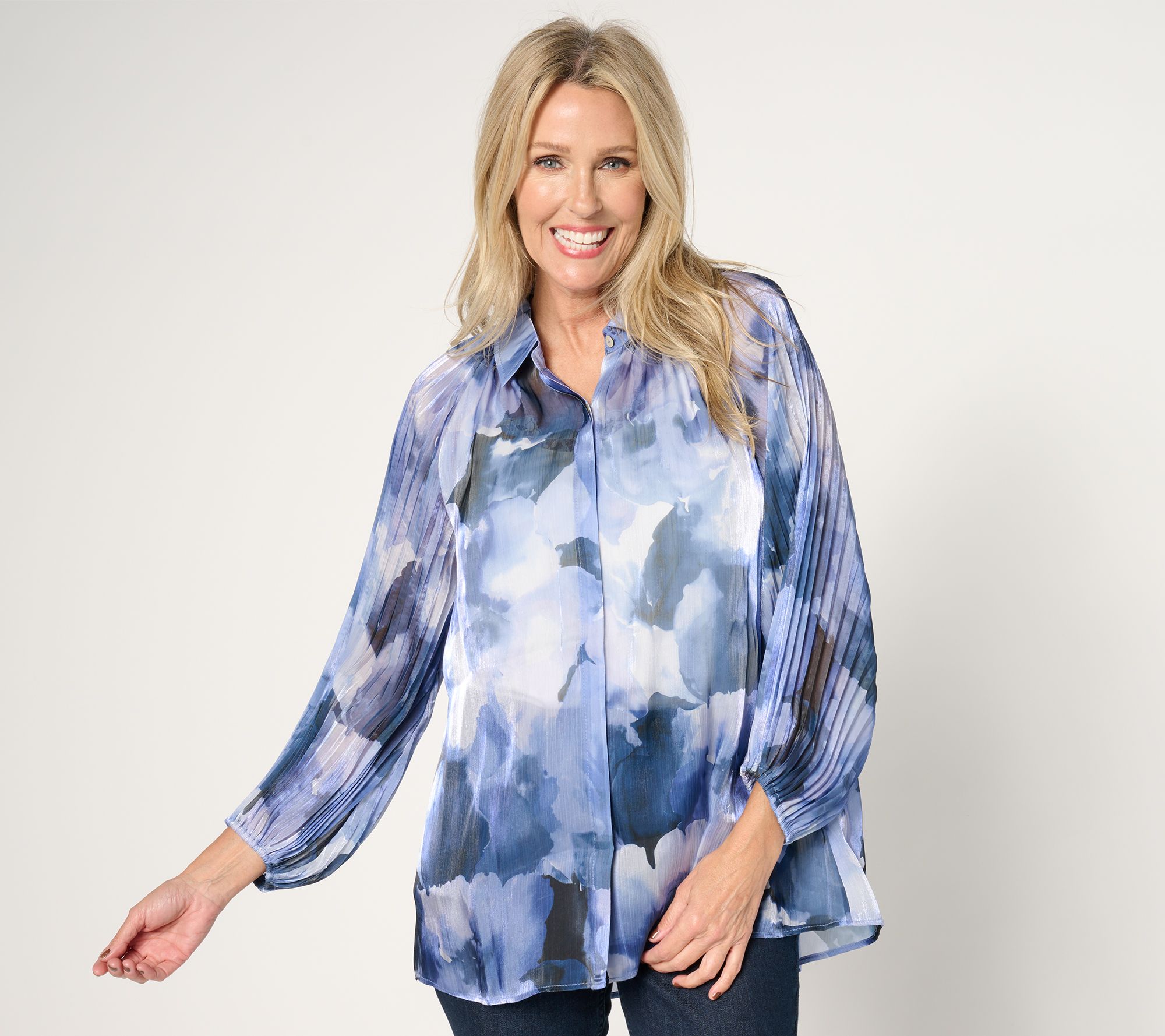 "As Is" Susan Graver Petite Occasions Printed Sheer Woven Tunic