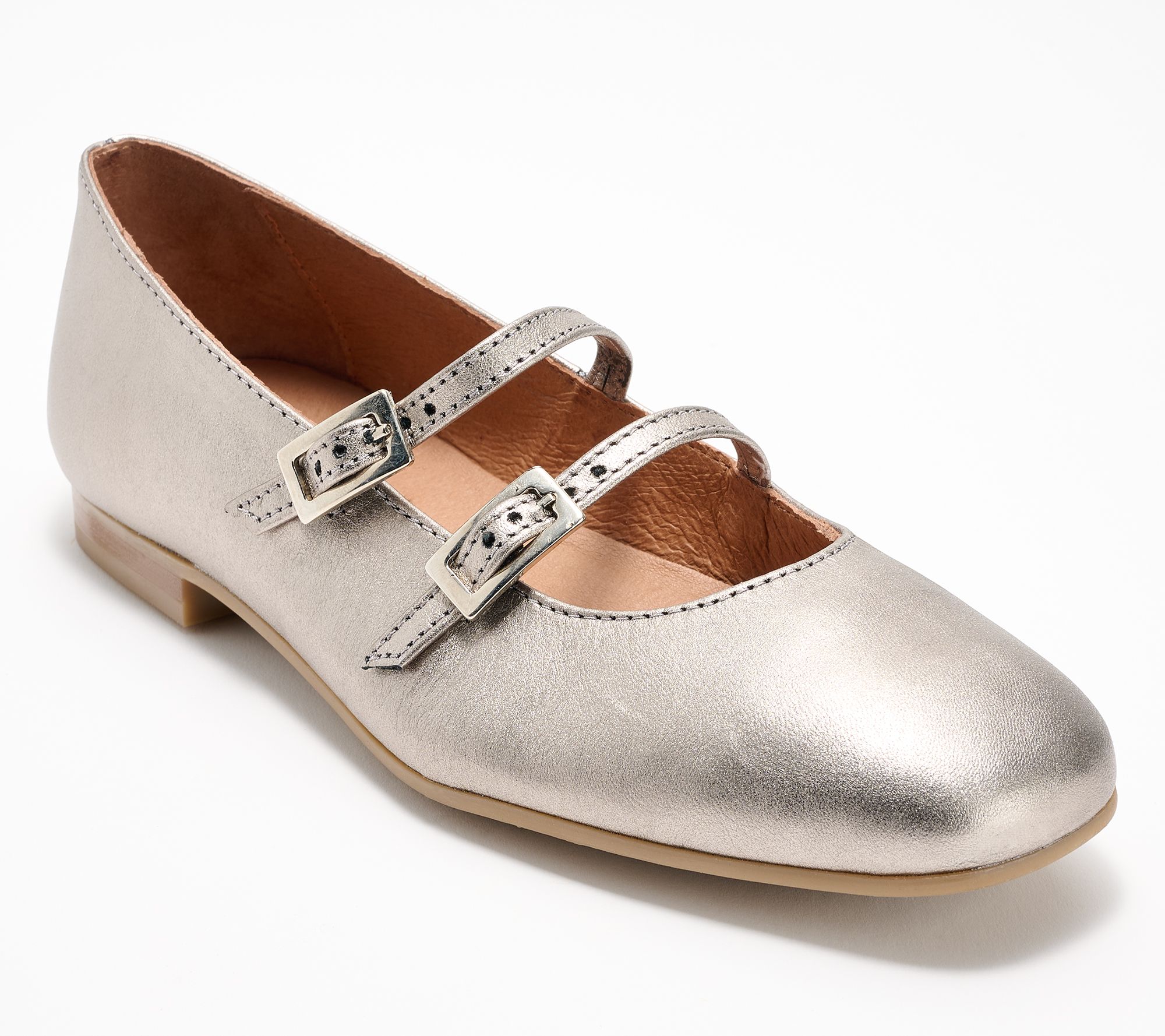 "As Is" Miz Mooz Leather Two-Strap Mary Jane Flats - Zaida