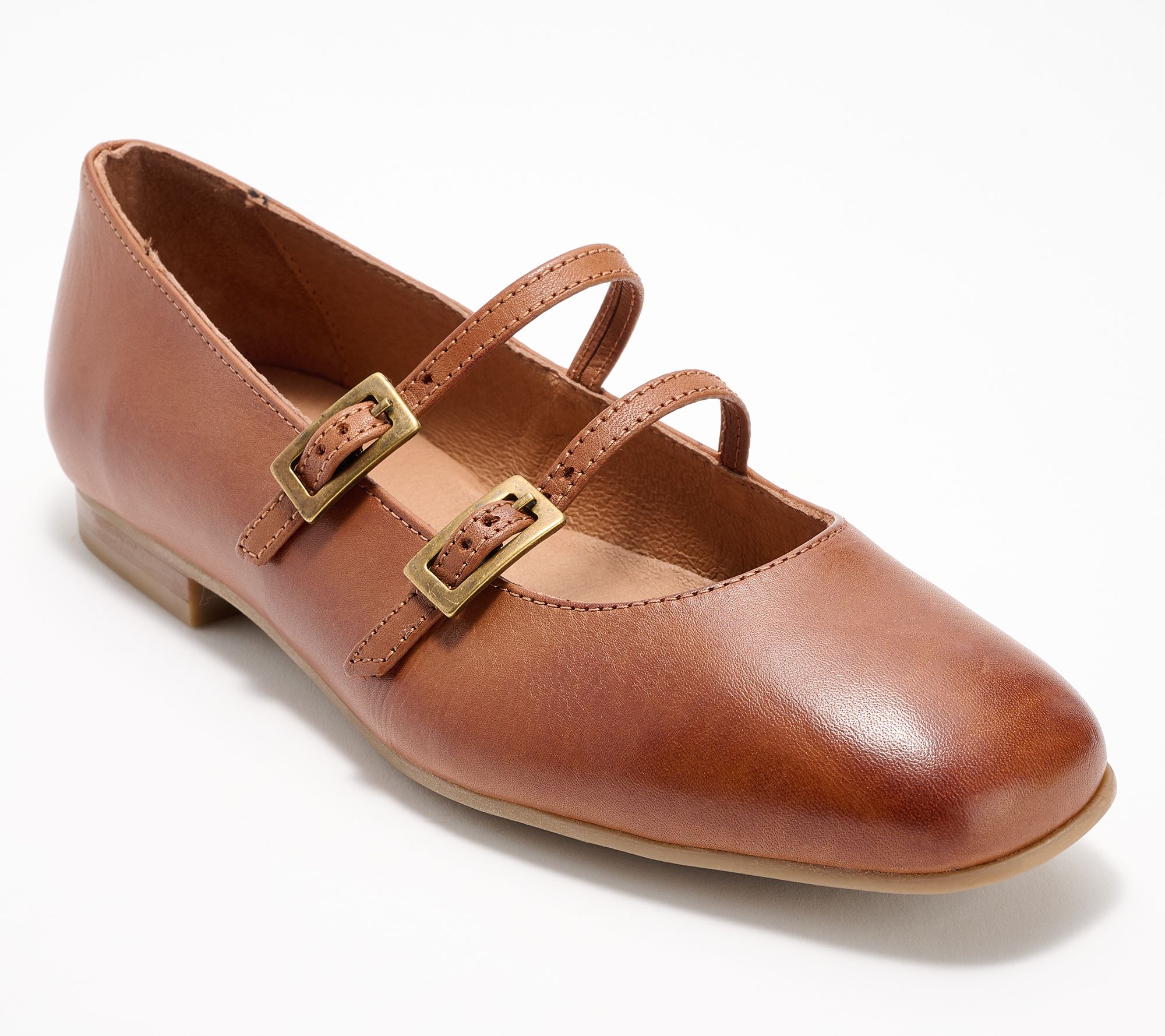 "As Is" Miz Mooz Leather Two-Strap Mary Jane Flats - Zaida
