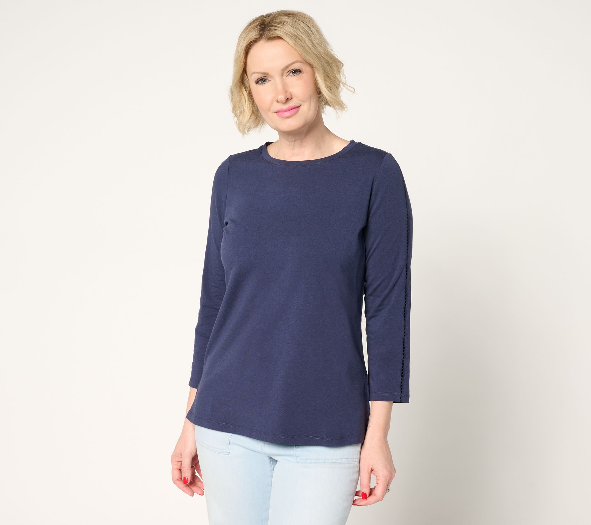 "As Is" Belle by Kim Gravel Primabelle Knit Ladder Lace 3/4 Sleeve Top