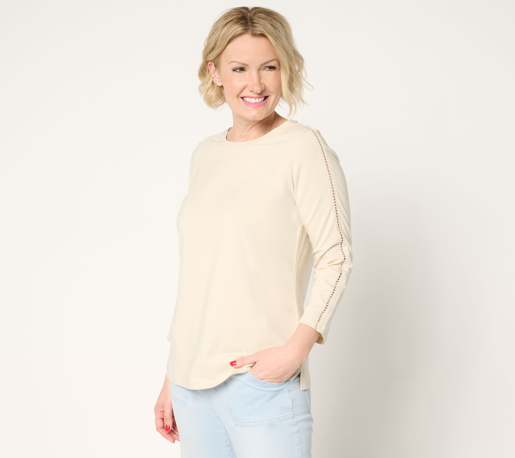 "As Is" Belle by Kim Gravel Primabelle Knit Ladder Lace 3/4 Sleeve Top