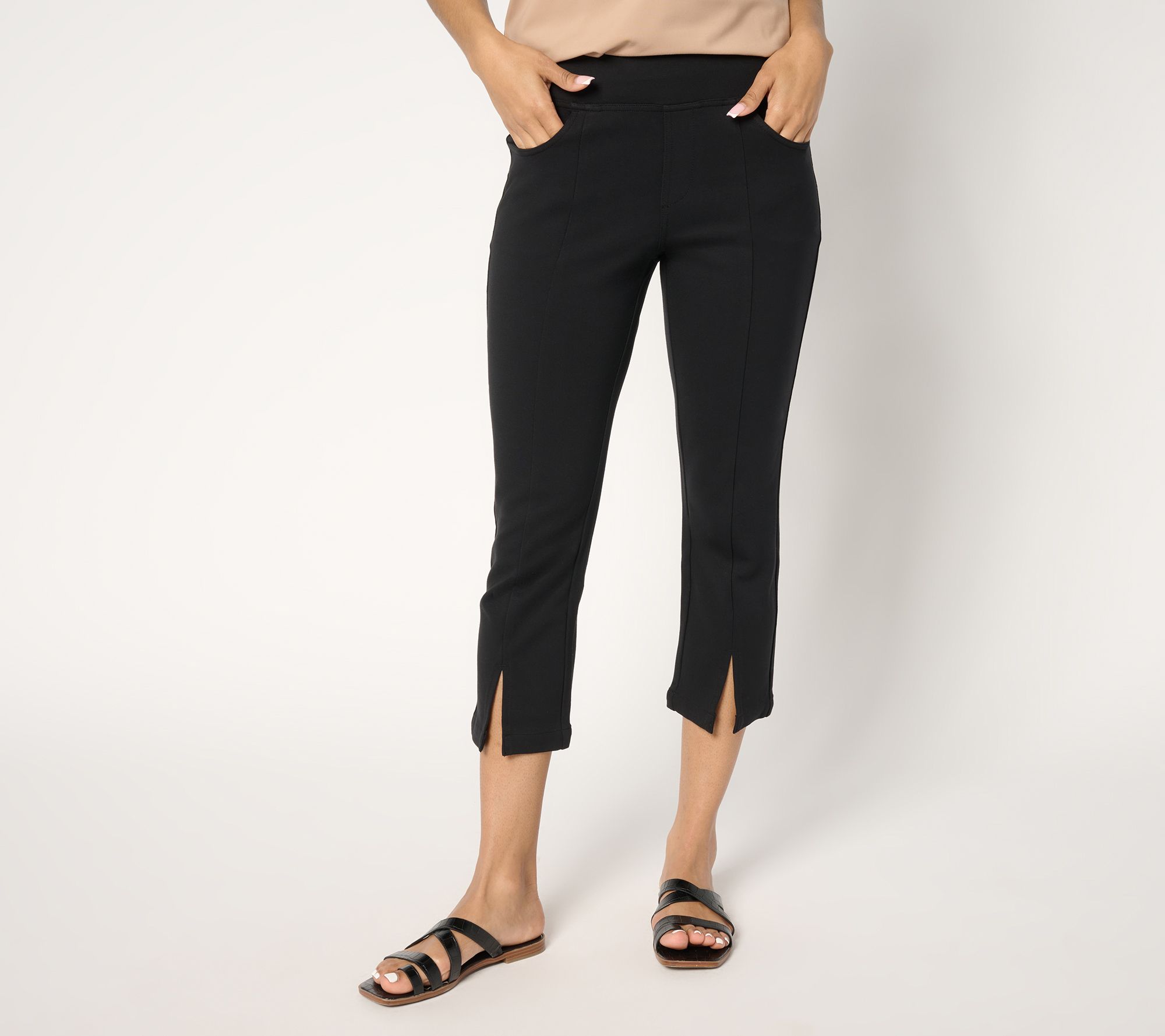 "As Is" Belle by Kim Gravel Reg Ponte Seam & Slit Polished Cropped Pant