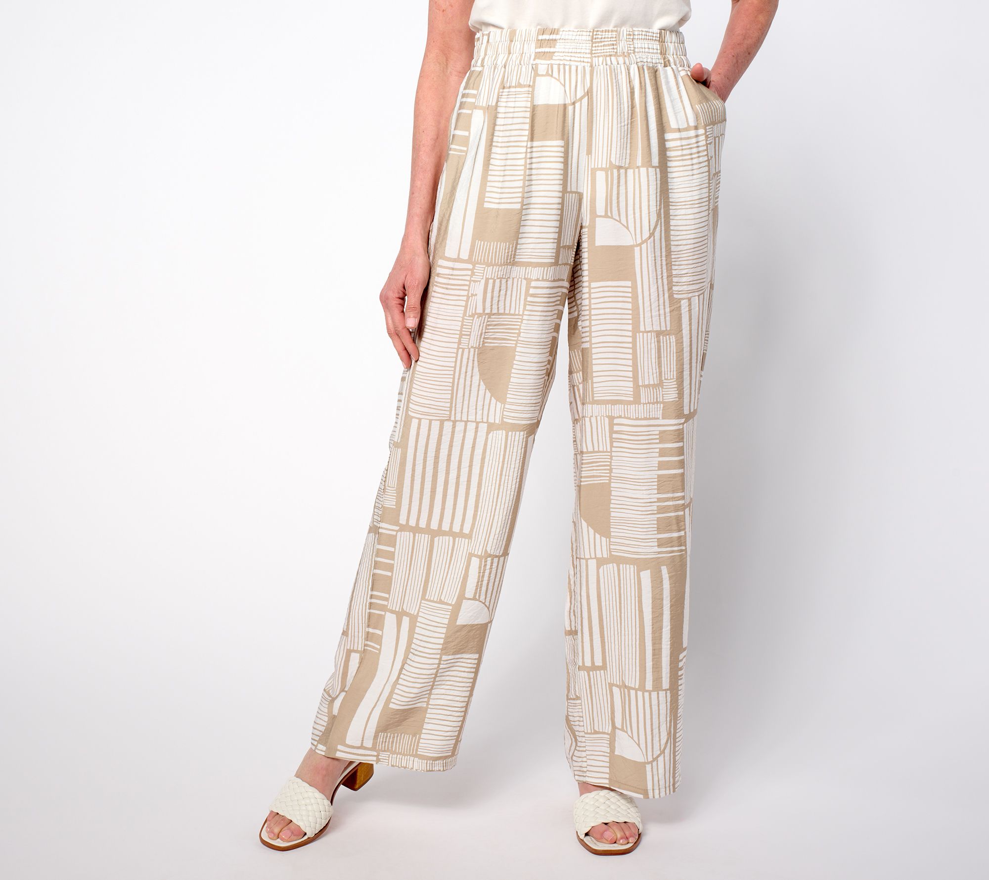 "As Is" Susan Graver Weekend Reg Print Dolce Woven Wide Leg Pants