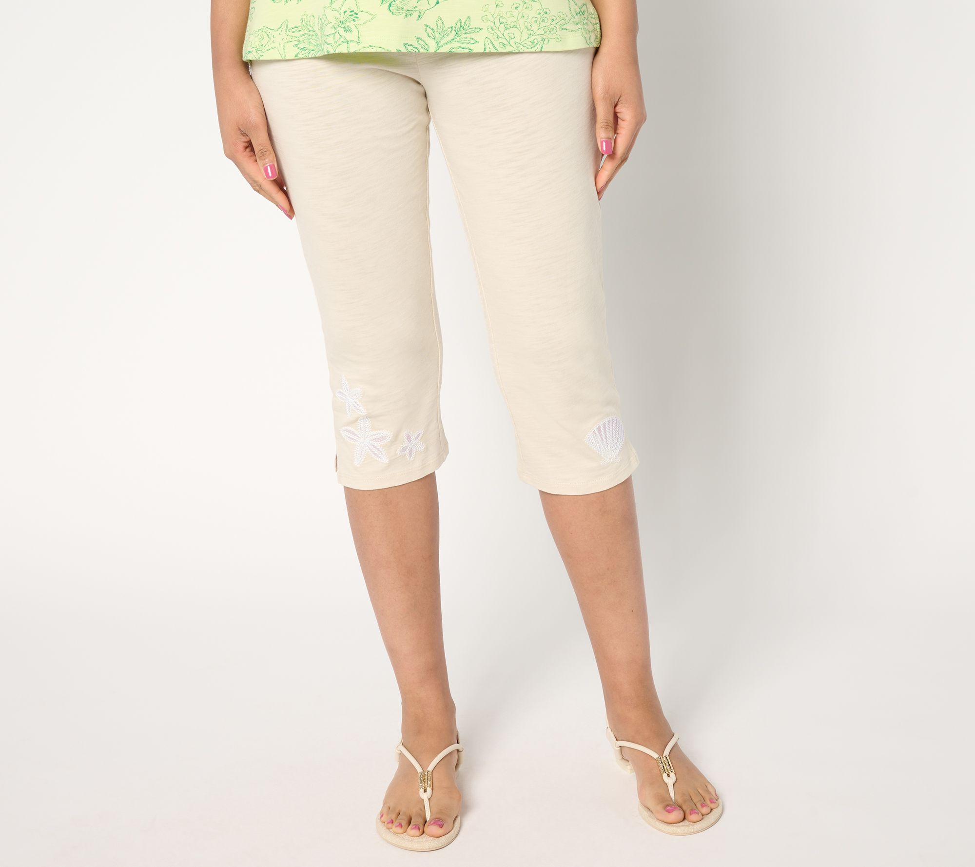 "As Is" Quacker Factory Under the Sea Embroidered Knit Capri Pant