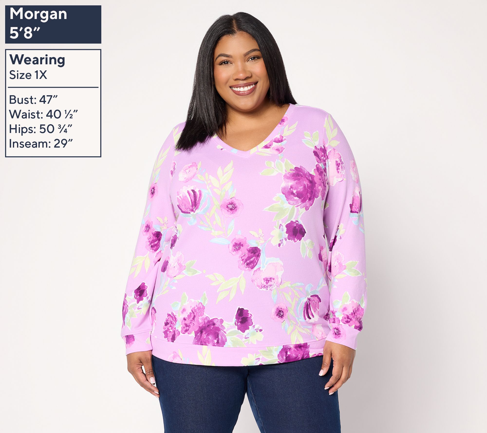 Denim & Co. Printed Heavenly Jersey V-Neck Pullover - QVC.com