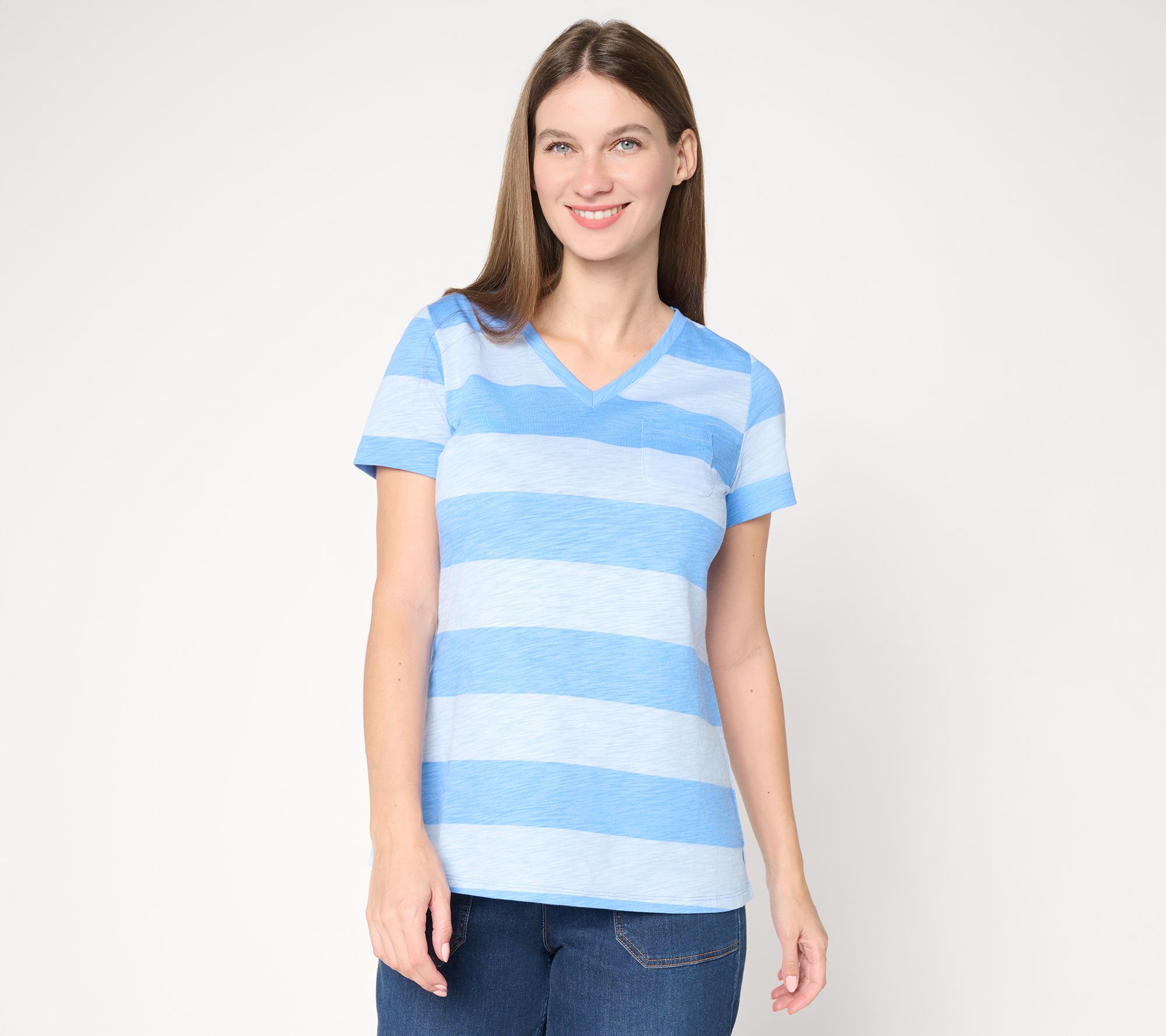Belle by Kim Gravel Slub Knit Stripe it Up! V Neck Top