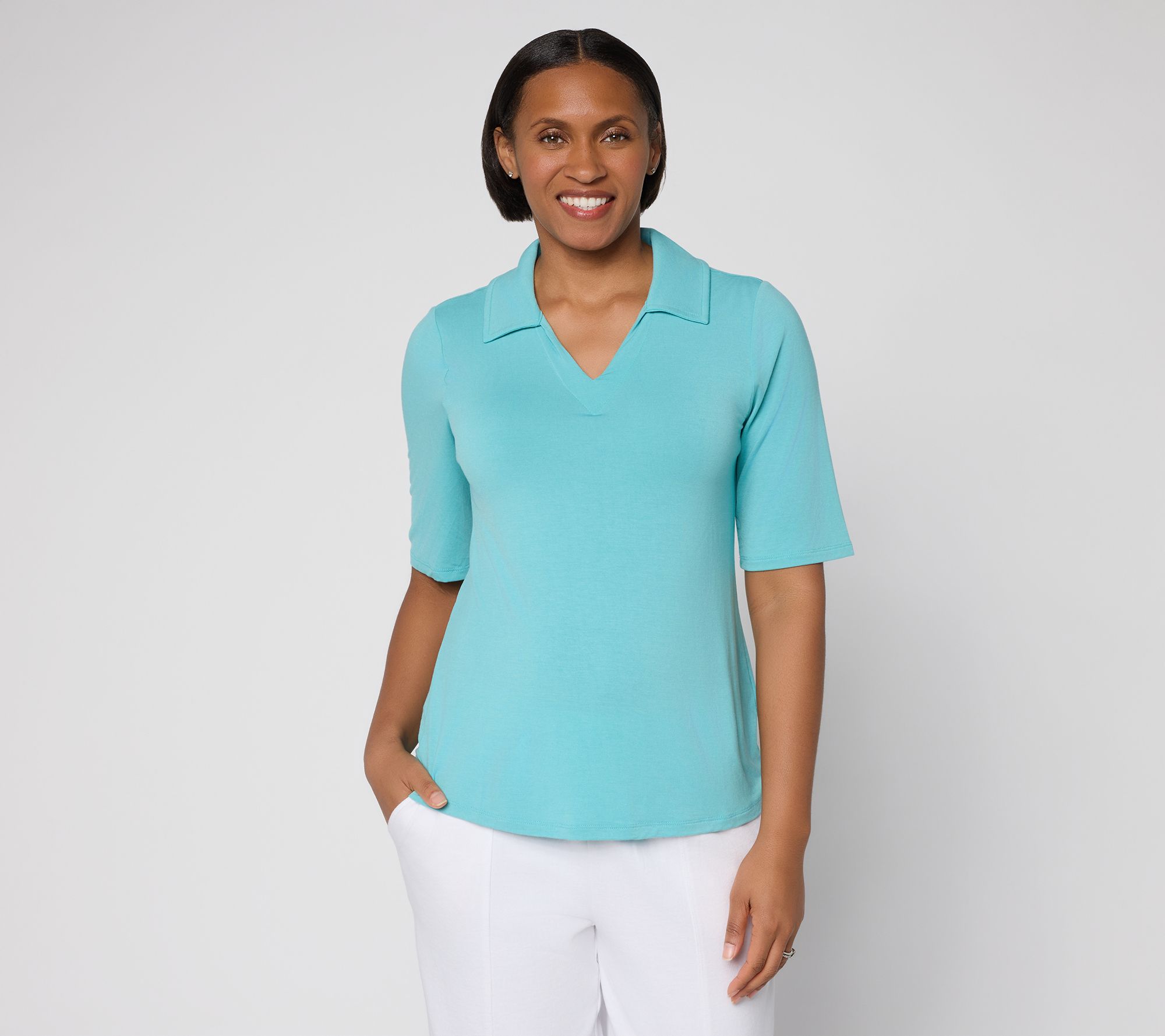Anybody Soothing Knit Jersey Collared Top with Support System