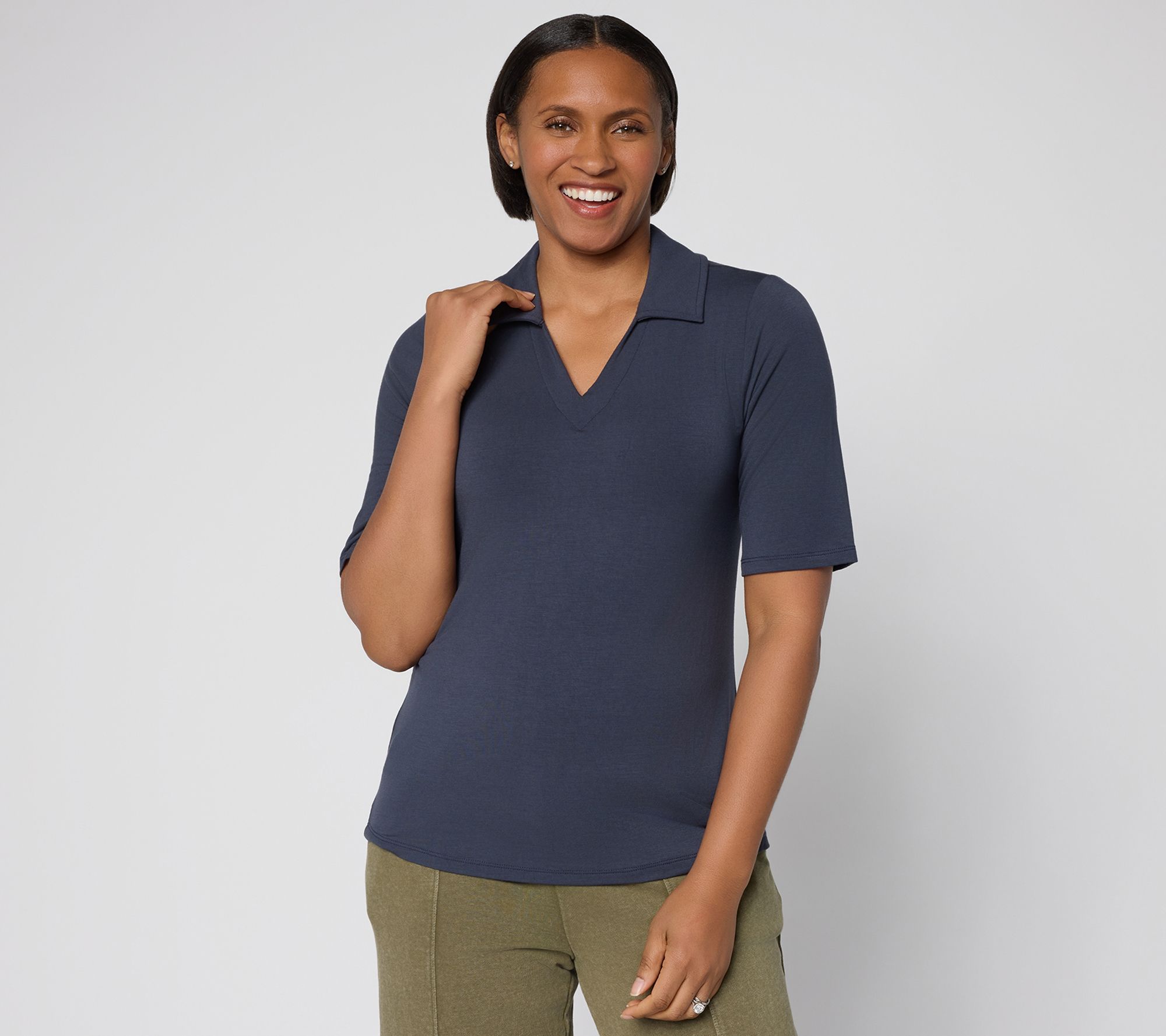 Anybody Soothing Knit Jersey Collared Top with Support System