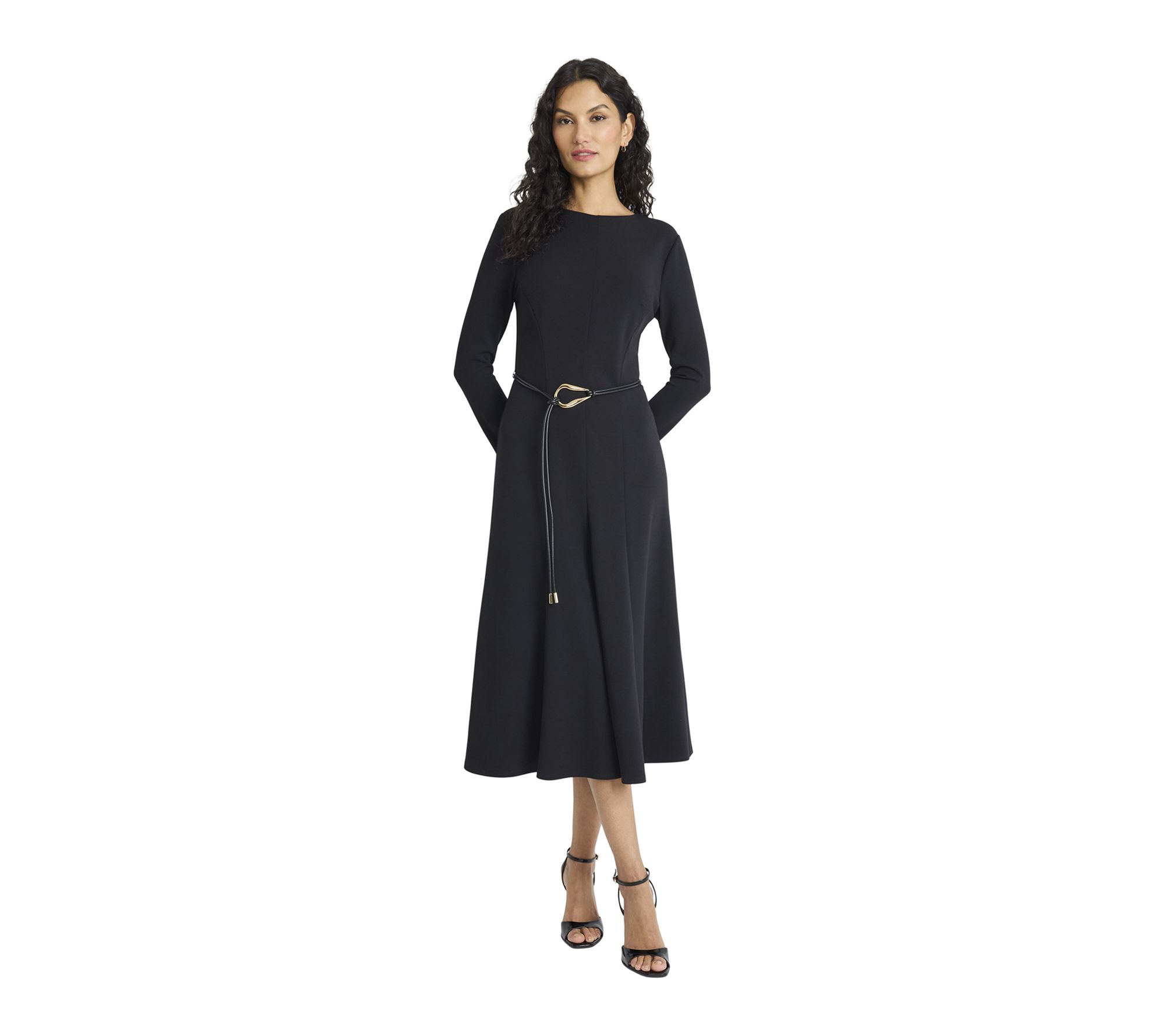 Maggy London Long Sleeve Midi Dress with Tie Belt