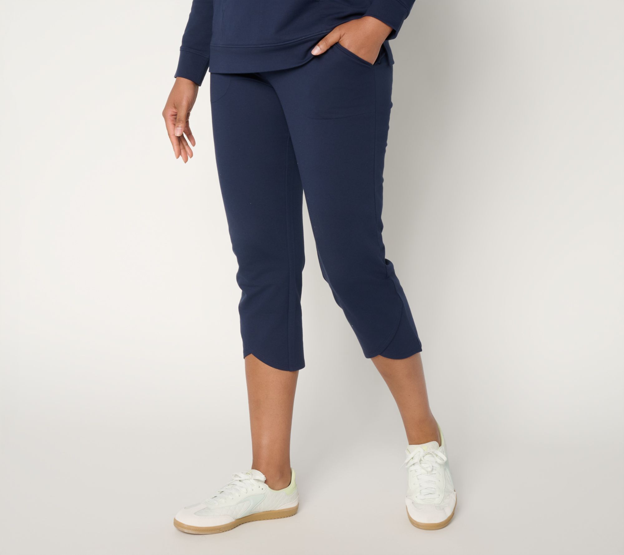 Denim & Co. Active Petite French Terry Crop Pants w/ Tulip Hem